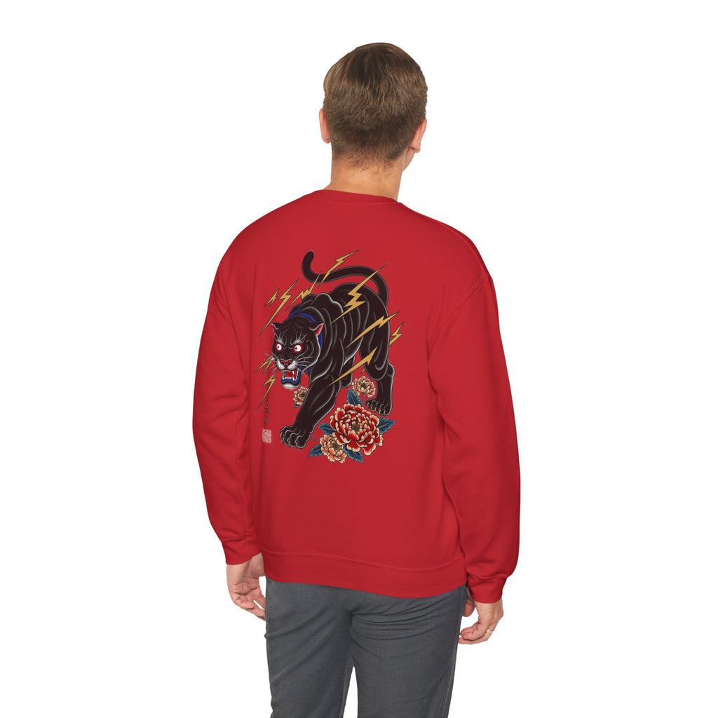 Panther Lightning Crewneck Sweatshirt — Japanese Tiger-Style Black Panther Graphic