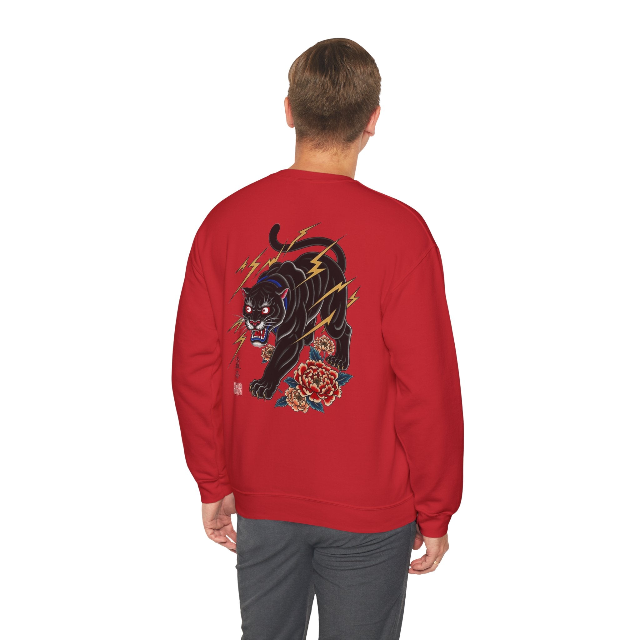 Panther Lightning Crewneck Sweatshirt — Japanese Tiger-Style Black Panther Graphic