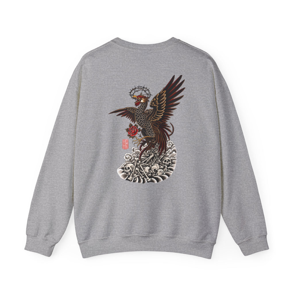 Japanese Eagle Graphic Sweatshirt — Rising Eagle Back Print Crewneck