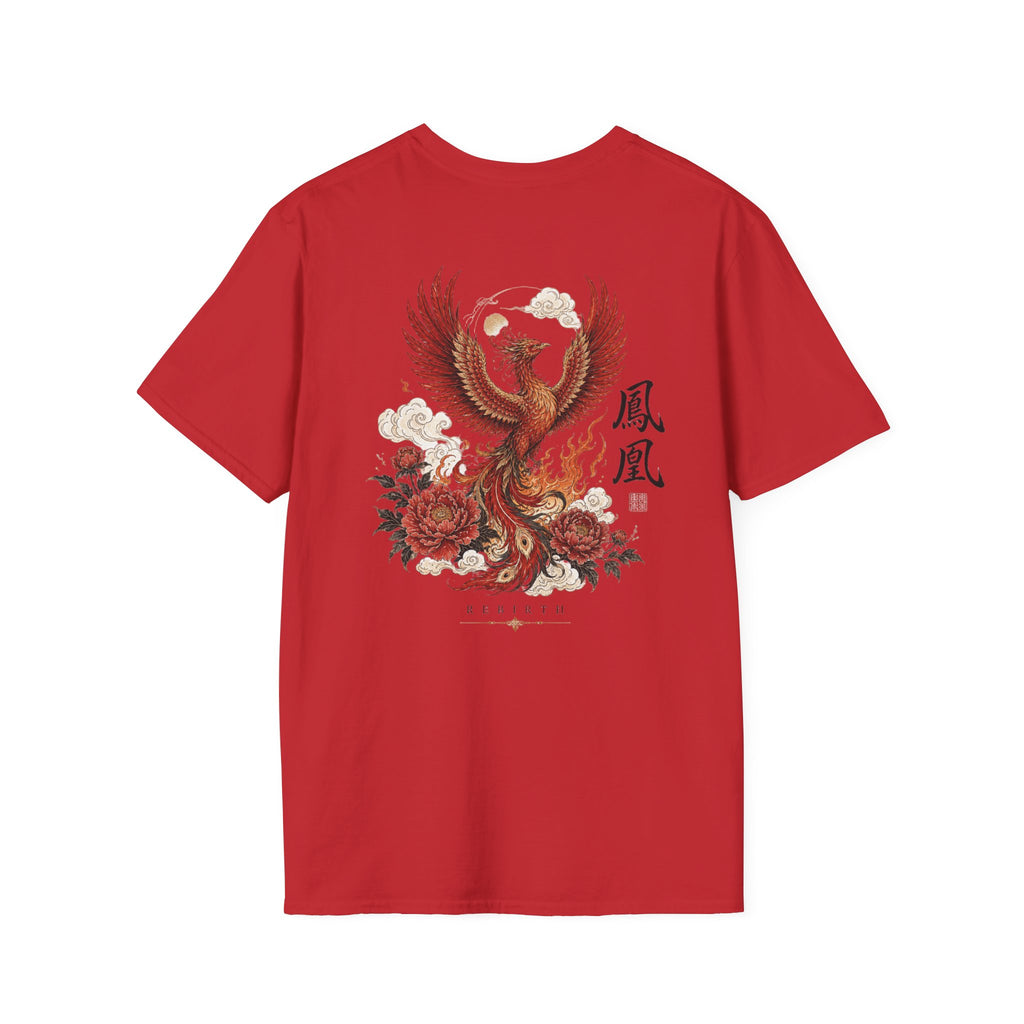 Phoenix Floral T-Shirt — Rising Phoenix Graphic Tee with Asian Calligraphy
