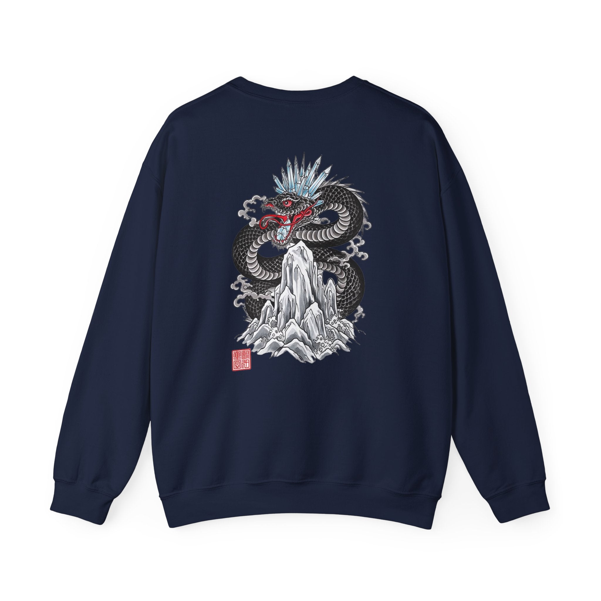 Dragon Mountain Crewneck Sweatshirt — Asian Ink Serpent Back Print
