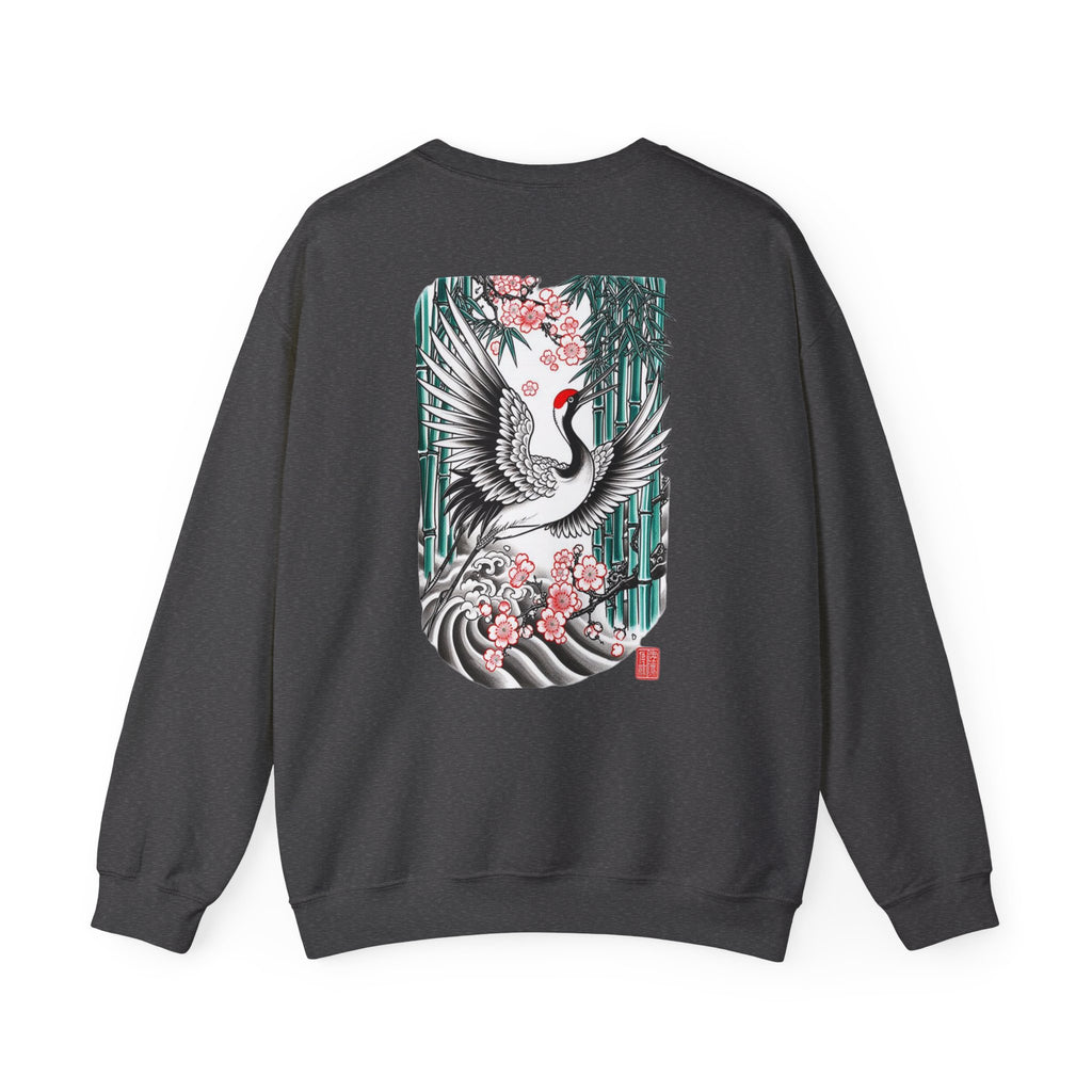 Crane & Cherry Blossom Crewneck Sweatshirt — Japanese Crane Graphic Pullover