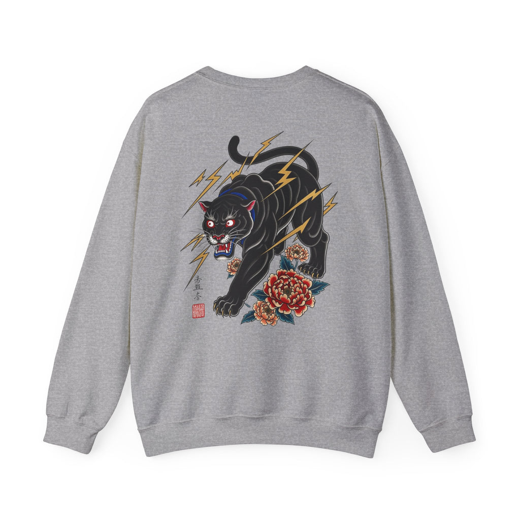 Panther Lightning Crewneck Sweatshirt — Japanese Tiger-Style Black Panther Graphic