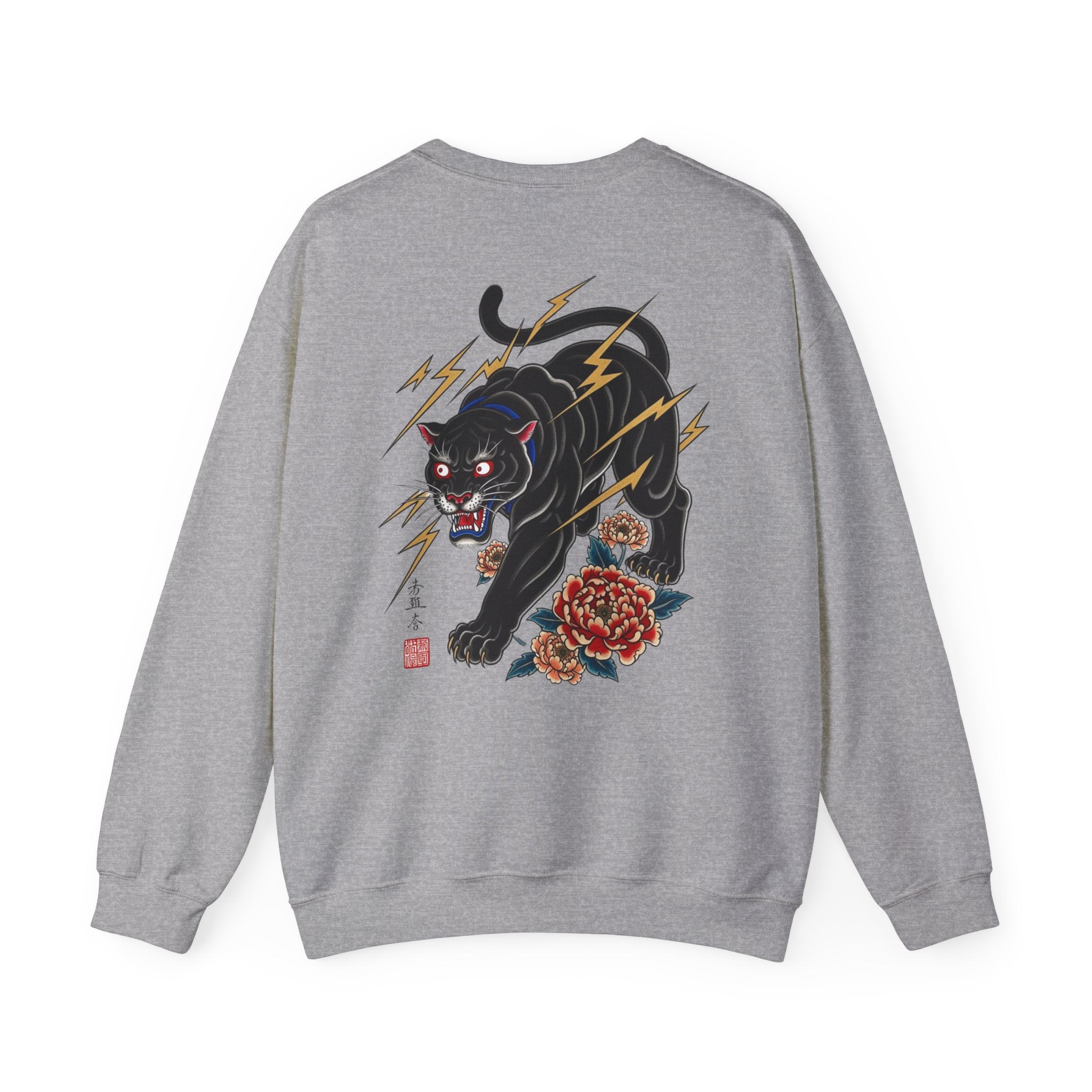 Panther Lightning Crewneck Sweatshirt — Japanese Tiger-Style Black Panther Graphic