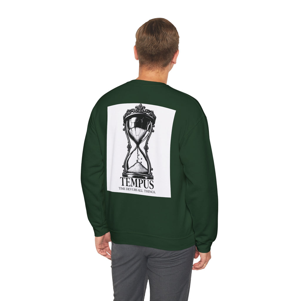 Tempus Hourglass Crewneck Sweatshirt — 'Time Devours All Things' Graphic