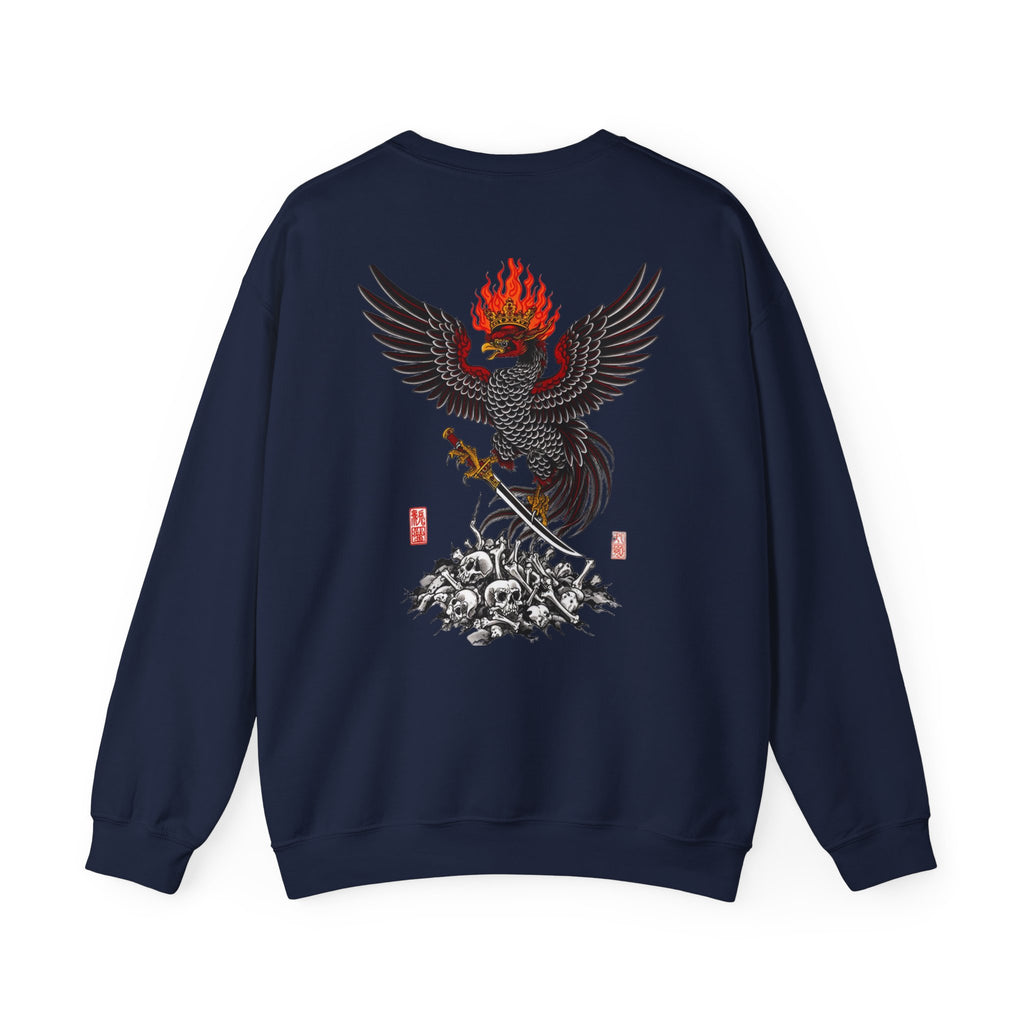Phoenix Warrior Crewneck Sweatshirt – Flaming Phoenix Sword Back Graphic