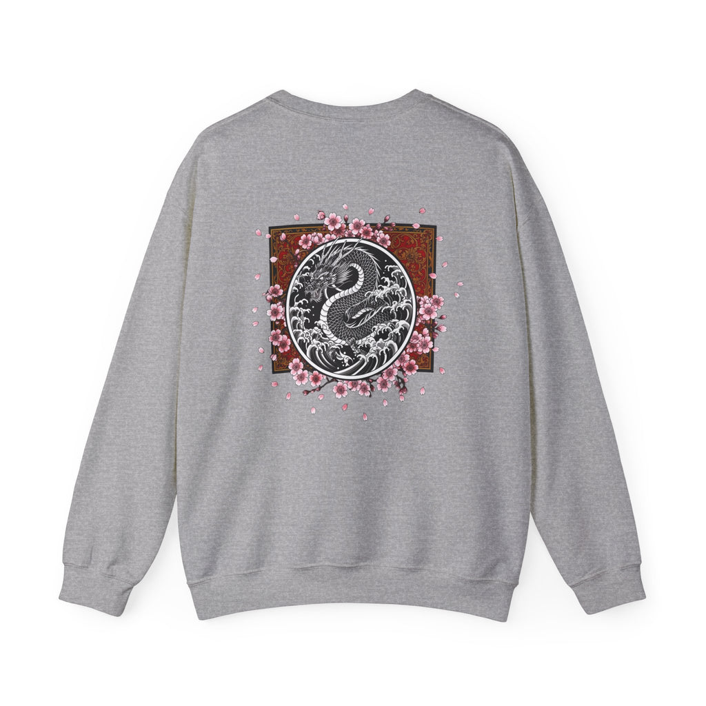 Yin Yang Dragon Crewneck Sweatshirt — Sakura Floral Back Graphic