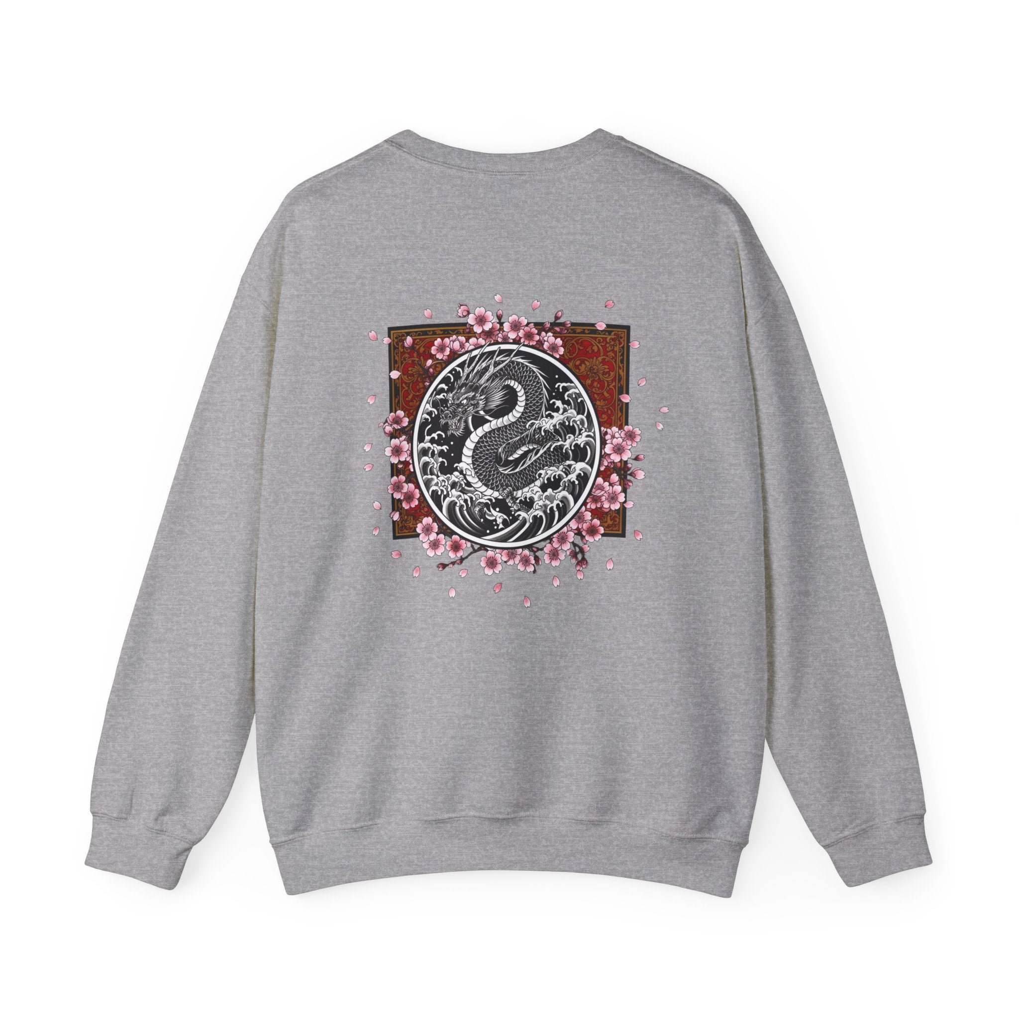 Yin Yang Dragon Crewneck Sweatshirt — Sakura Floral Back Graphic