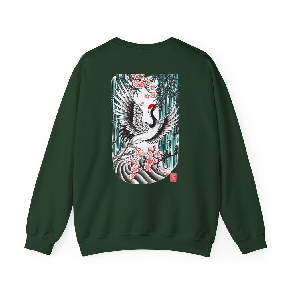 Crane & Cherry Blossom Crewneck Sweatshirt — Japanese Crane Graphic Pullover