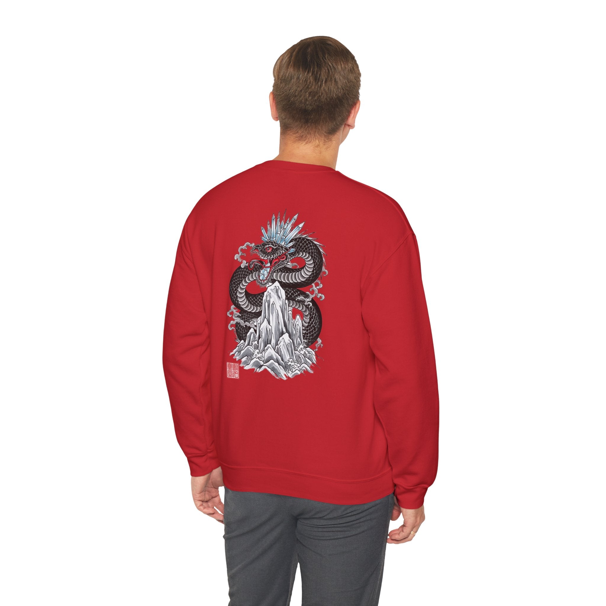 Dragon Mountain Crewneck Sweatshirt — Asian Ink Serpent Back Print