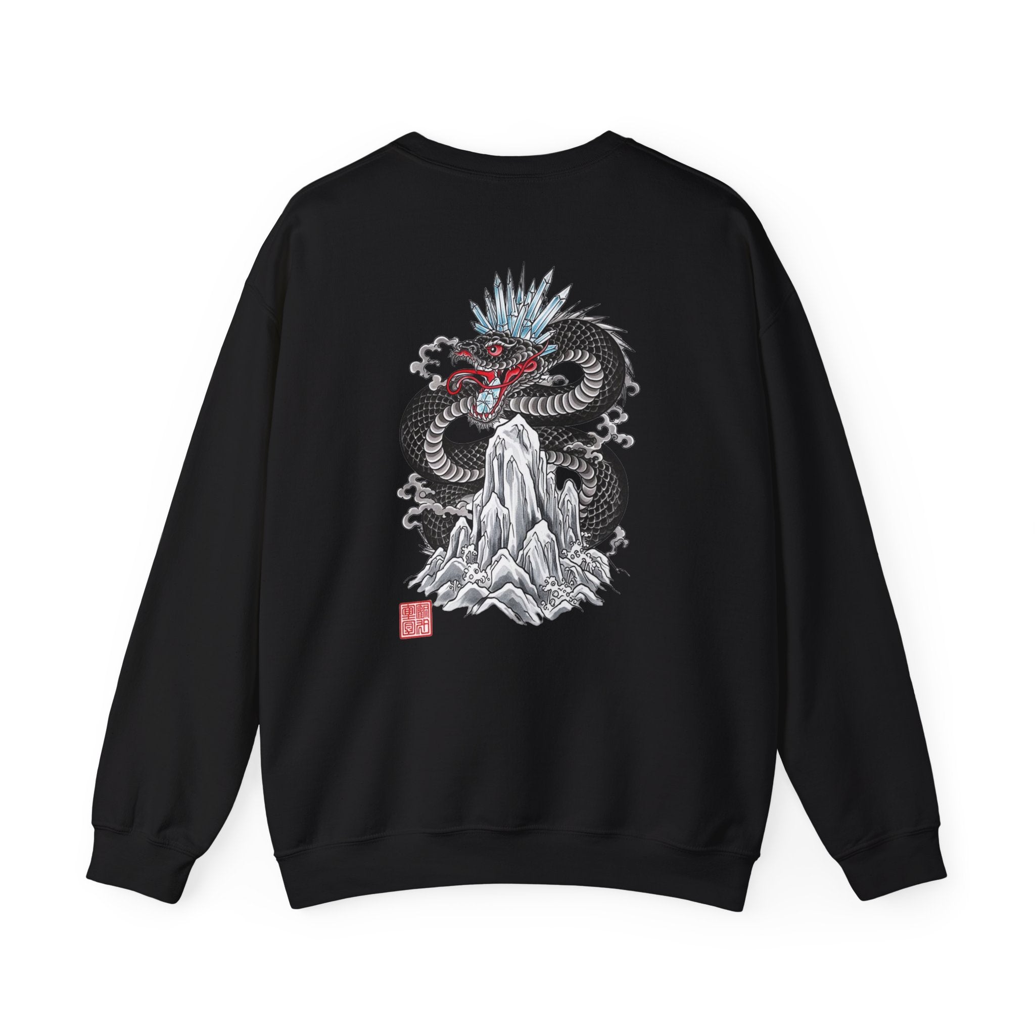 Dragon Mountain Crewneck Sweatshirt — Asian Ink Serpent Back Print