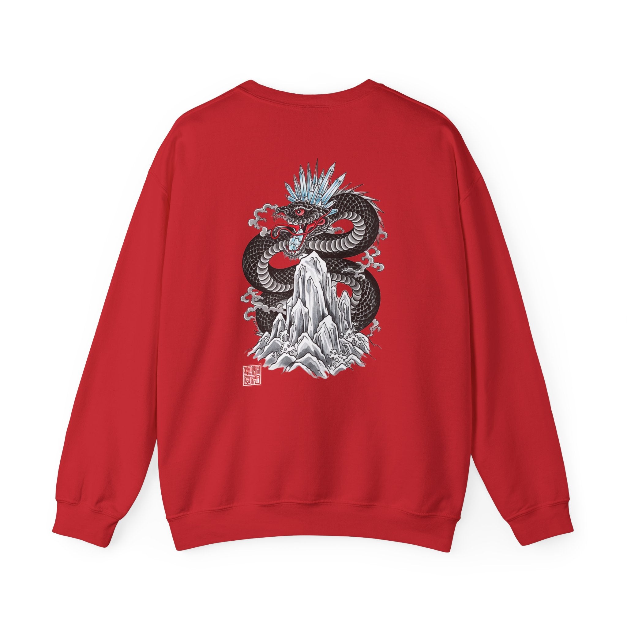 Dragon Mountain Crewneck Sweatshirt — Asian Ink Serpent Back Print