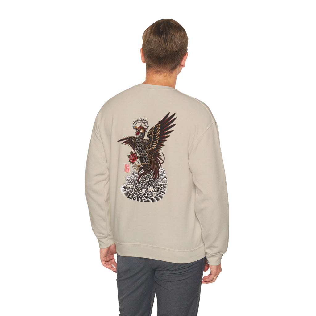 Japanese Eagle Graphic Sweatshirt — Rising Eagle Back Print Crewneck