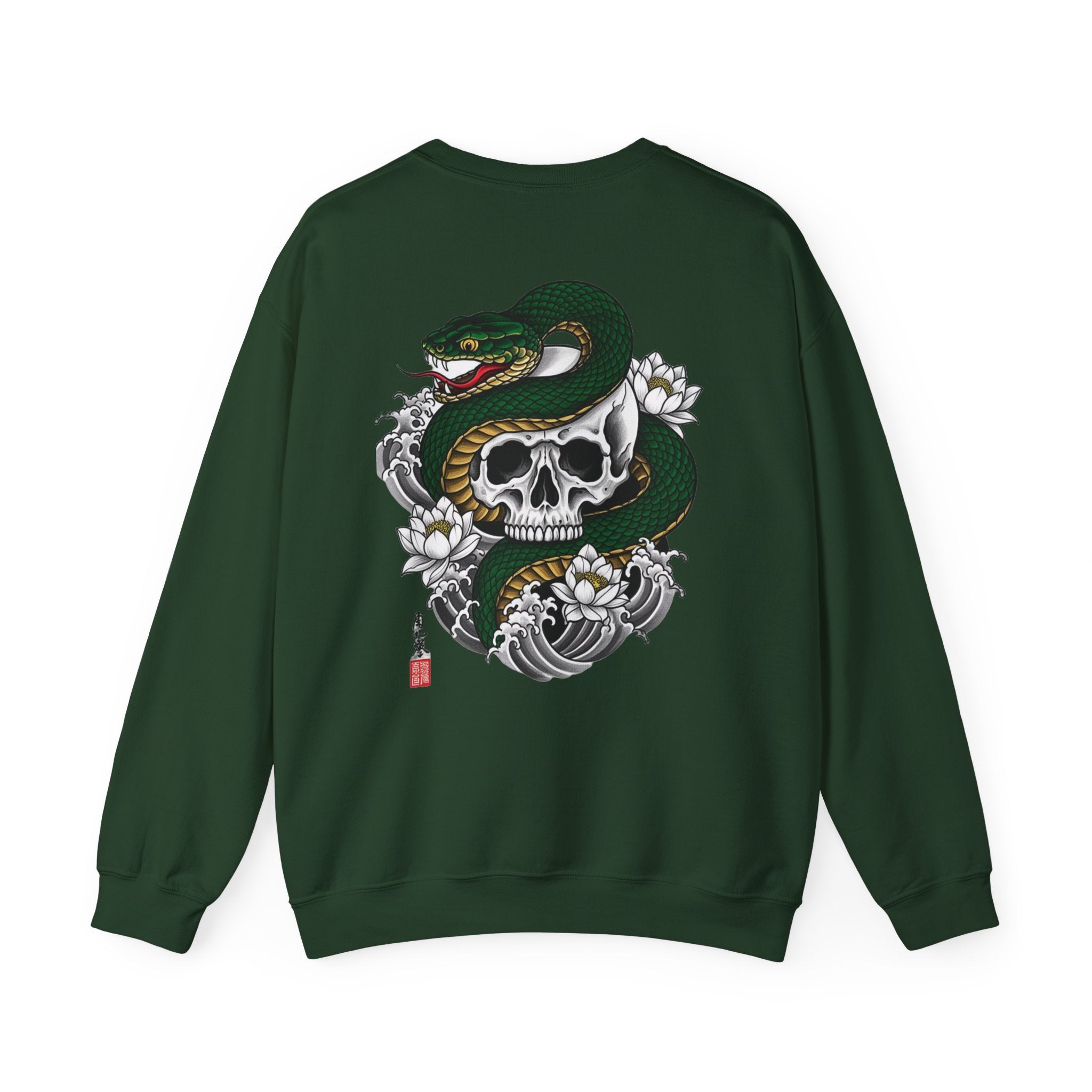 Skull & Snake Crewneck Sweatshirt — Japanese Tattoo Style