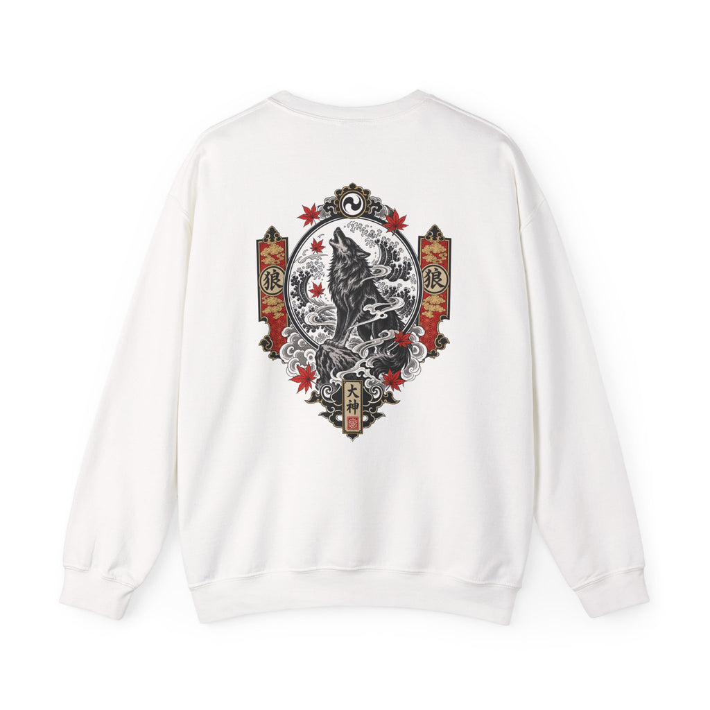 Wolf Crest Crewneck Sweatshirt — Japanese-Inspired Howling Wolf Design