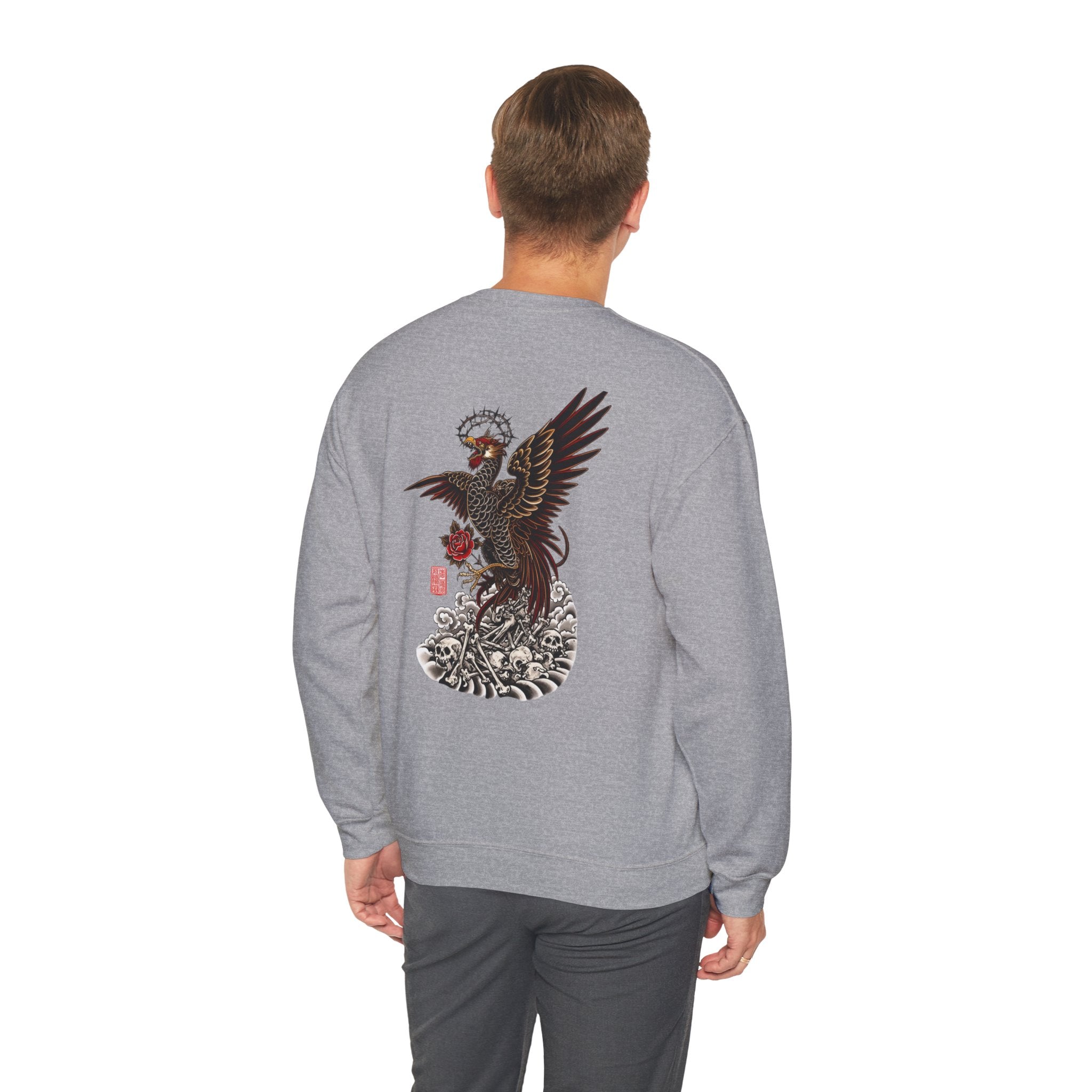 Japanese Eagle Graphic Sweatshirt — Rising Eagle Back Print Crewneck