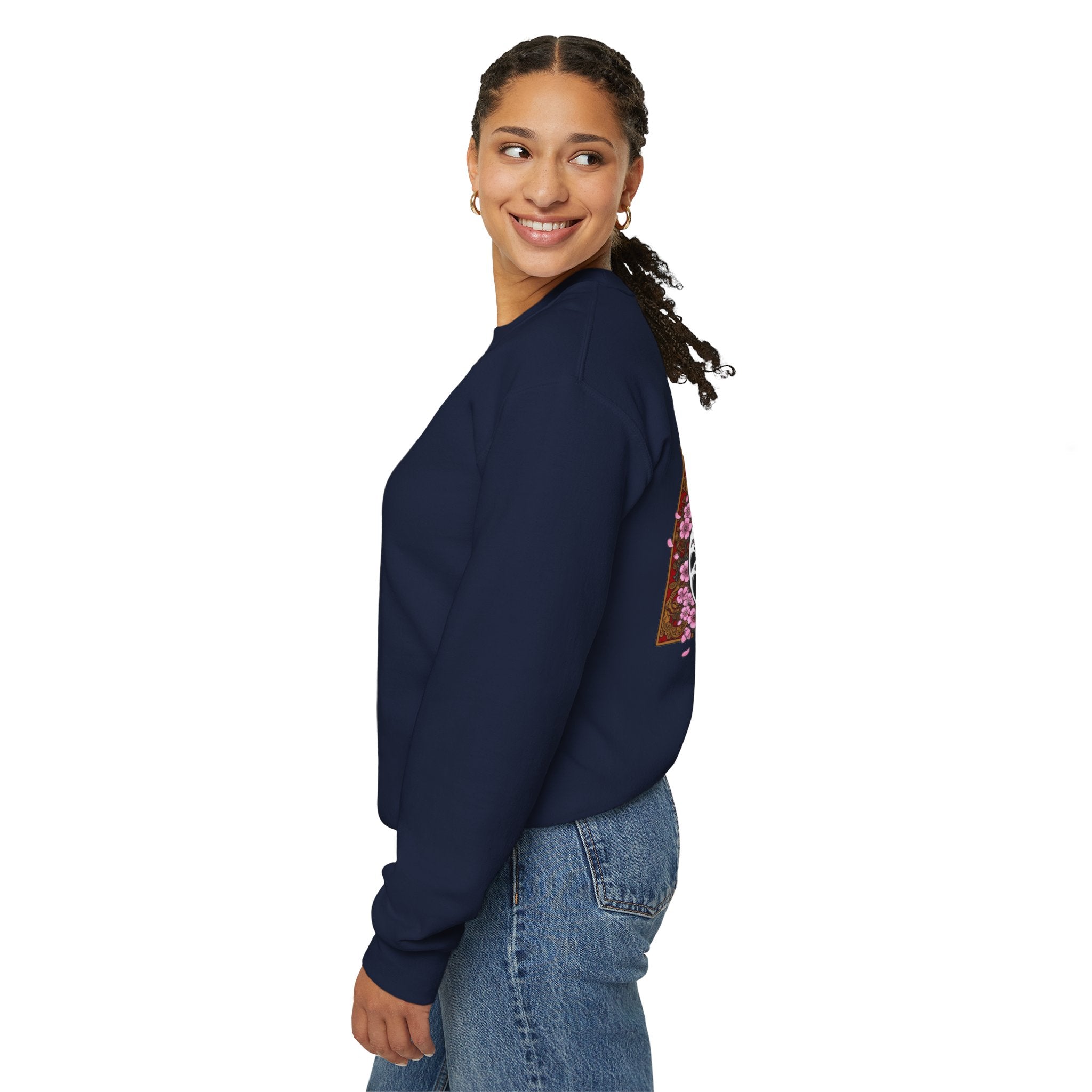 Crewneck Sweatshirt — Yin Yang Tiger with Cherry Blossoms Graphic