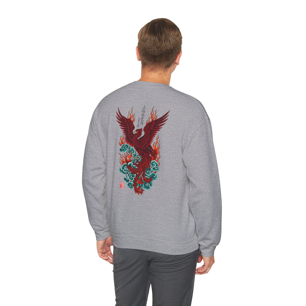 Phoenix Rising Crewneck Sweatshirt — Japanese-style Flaming Phoenix Back Print