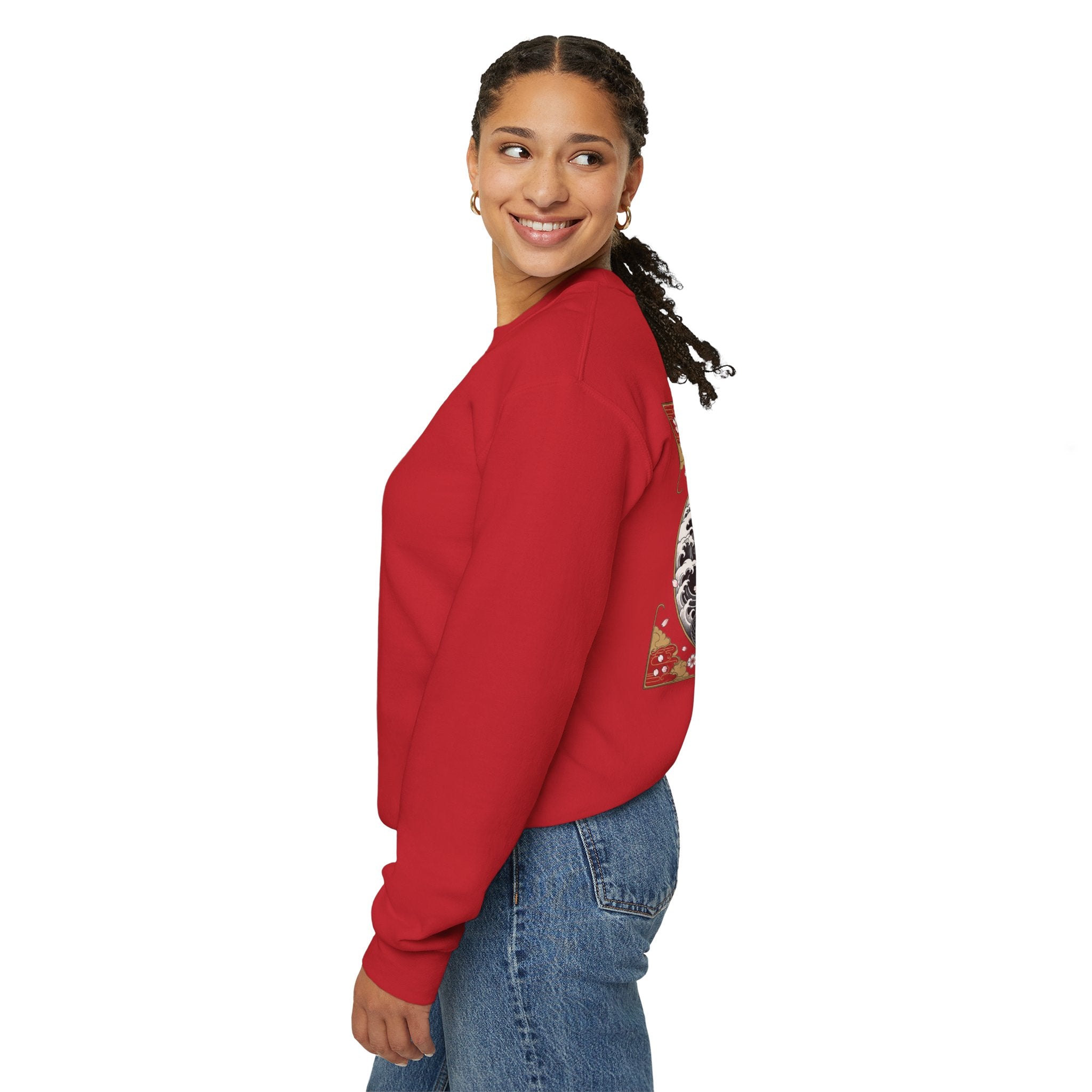 Dragon Circle Crewneck Sweatshirt — Asian-Inspired Snake & Floral Back Graphic