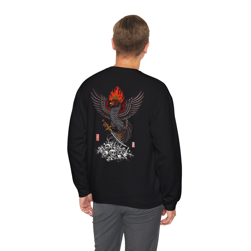 Phoenix Warrior Crewneck Sweatshirt – Flaming Phoenix Sword Back Graphic