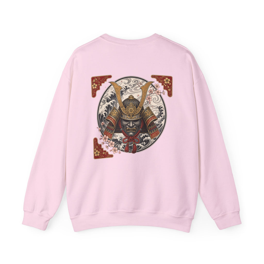 Samurai Helmet Crewneck Sweatshirt — Japanese Warrior Back Graphic