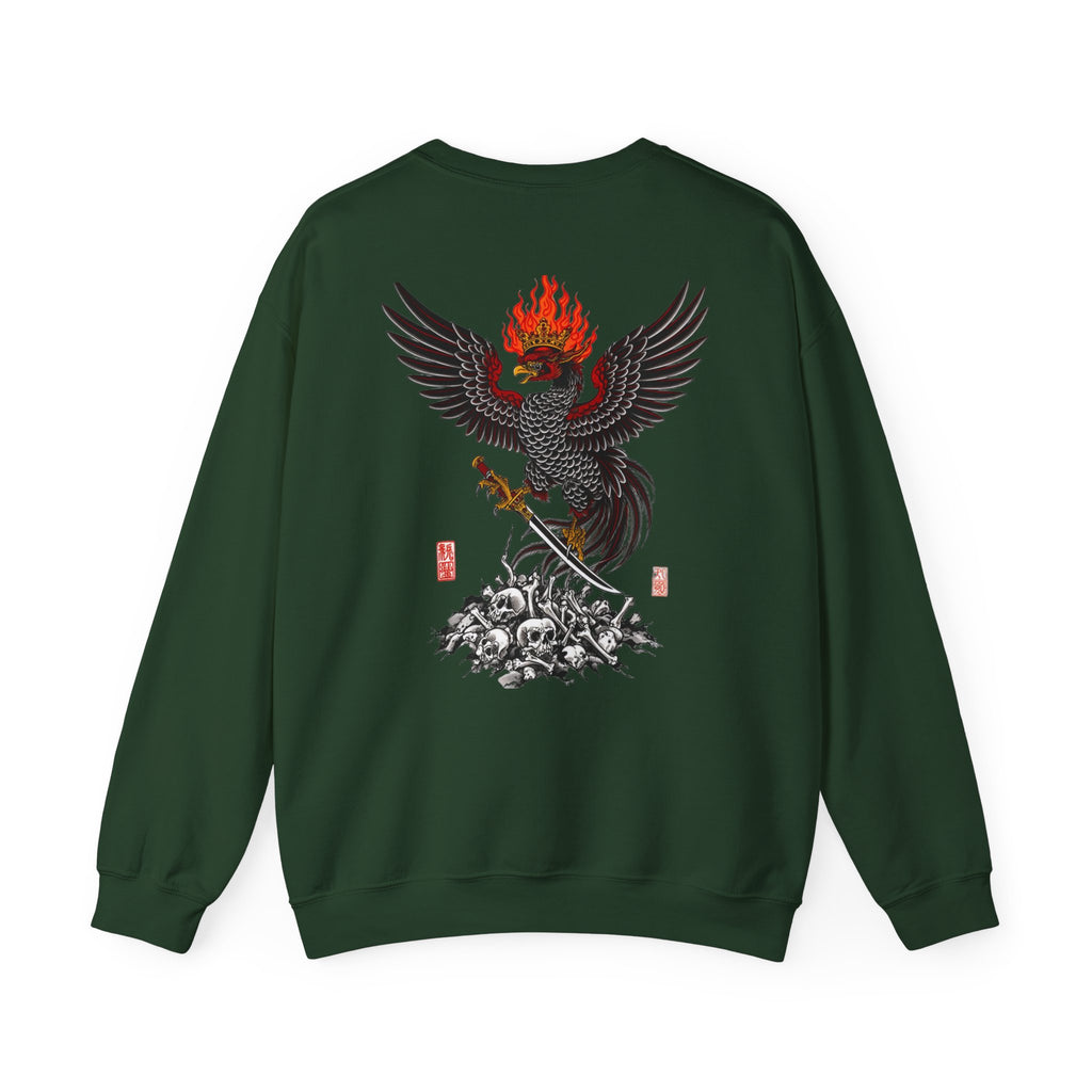 Phoenix Warrior Crewneck Sweatshirt – Flaming Phoenix Sword Back Graphic
