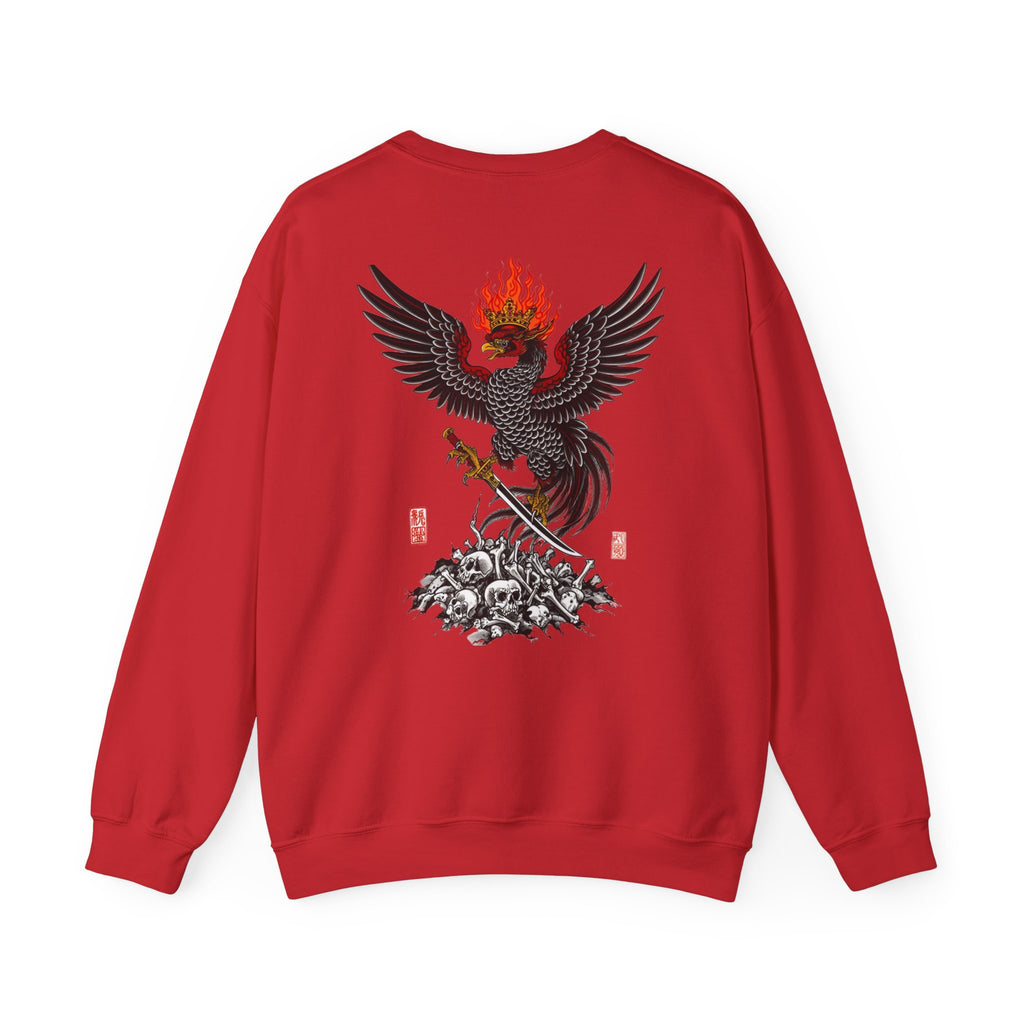 Phoenix Warrior Crewneck Sweatshirt – Flaming Phoenix Sword Back Graphic