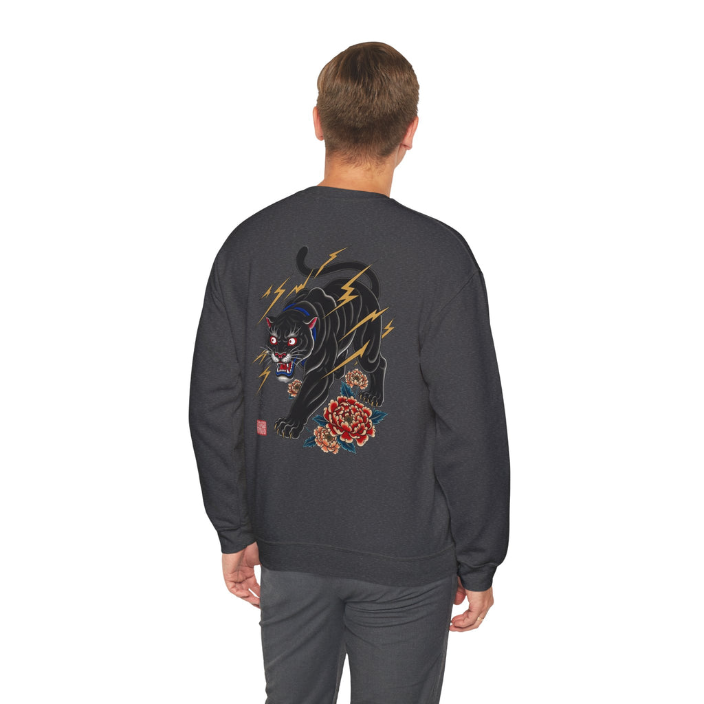 Panther Lightning Crewneck Sweatshirt — Japanese Tiger-Style Black Panther Graphic