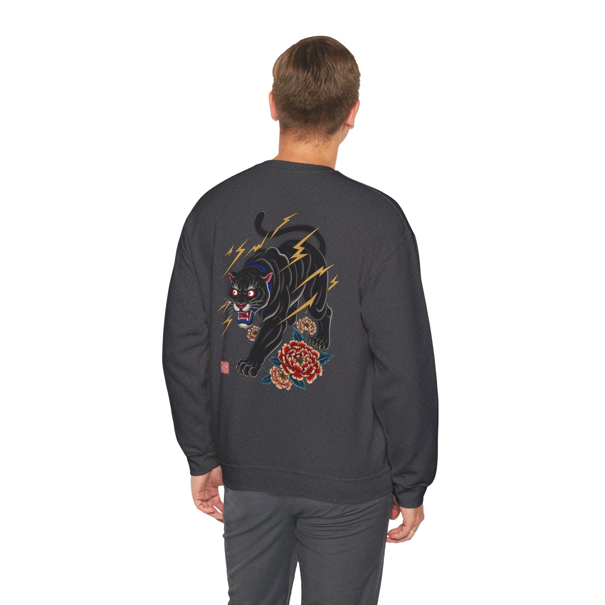 Panther Lightning Crewneck Sweatshirt — Japanese Tiger-Style Black Panther Graphic