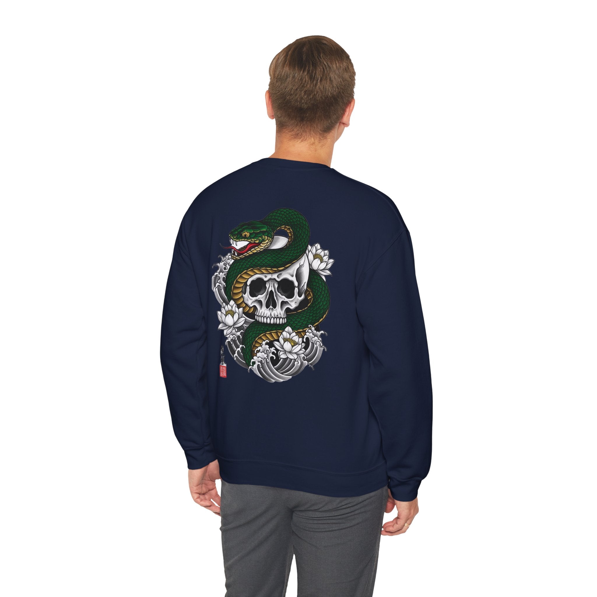 Skull & Snake Crewneck Sweatshirt — Japanese Tattoo Style
