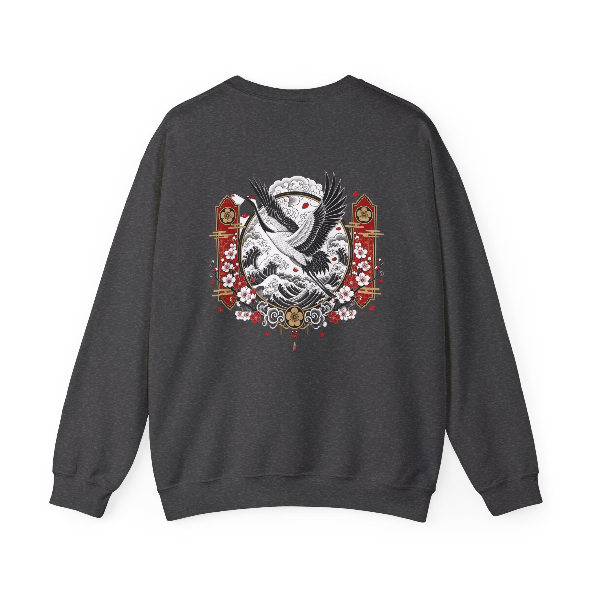 Crane Moon Crewneck Sweatshirt — Japanese-Inspired Crane & Moon Back Graphic