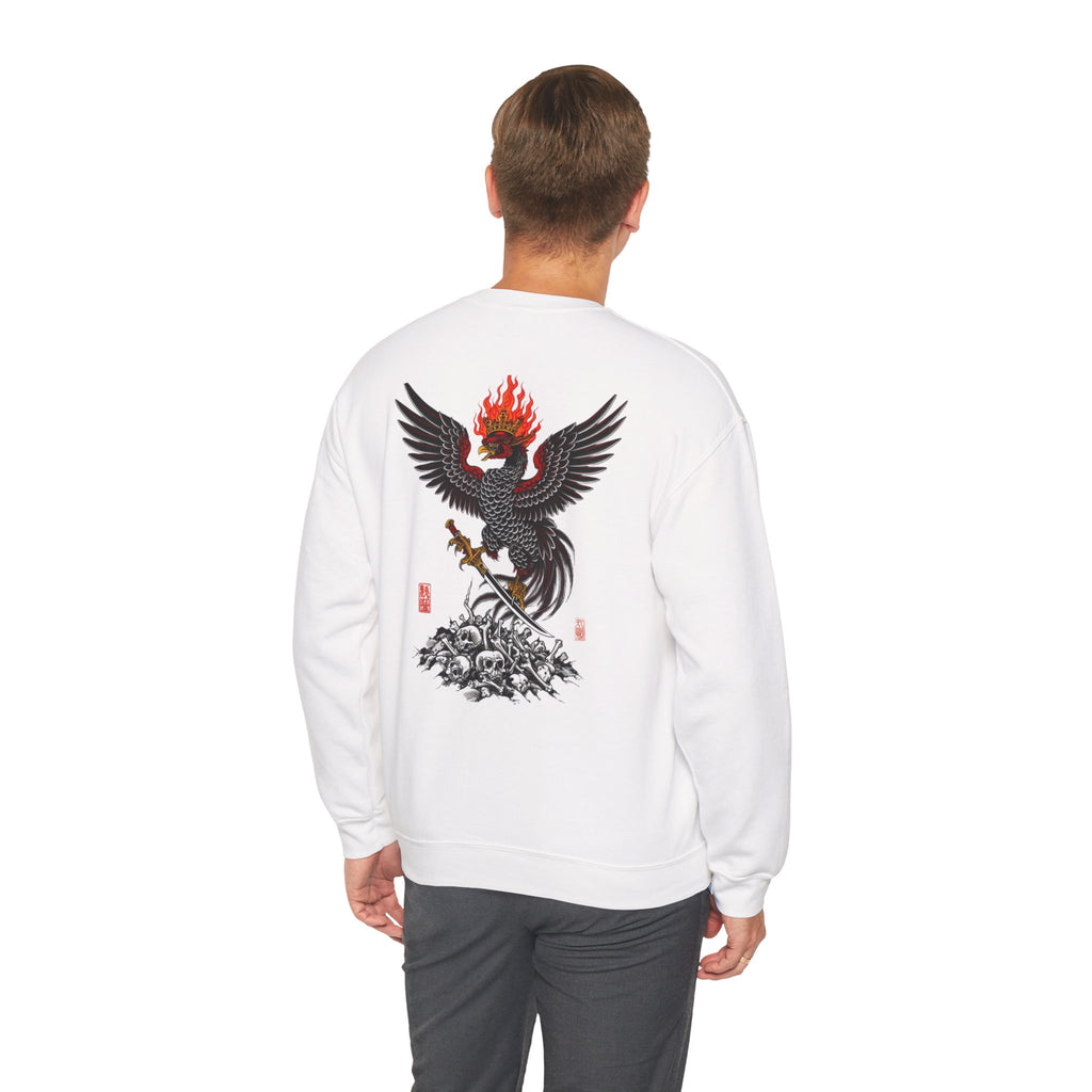 Phoenix Warrior Crewneck Sweatshirt – Flaming Phoenix Sword Back Graphic