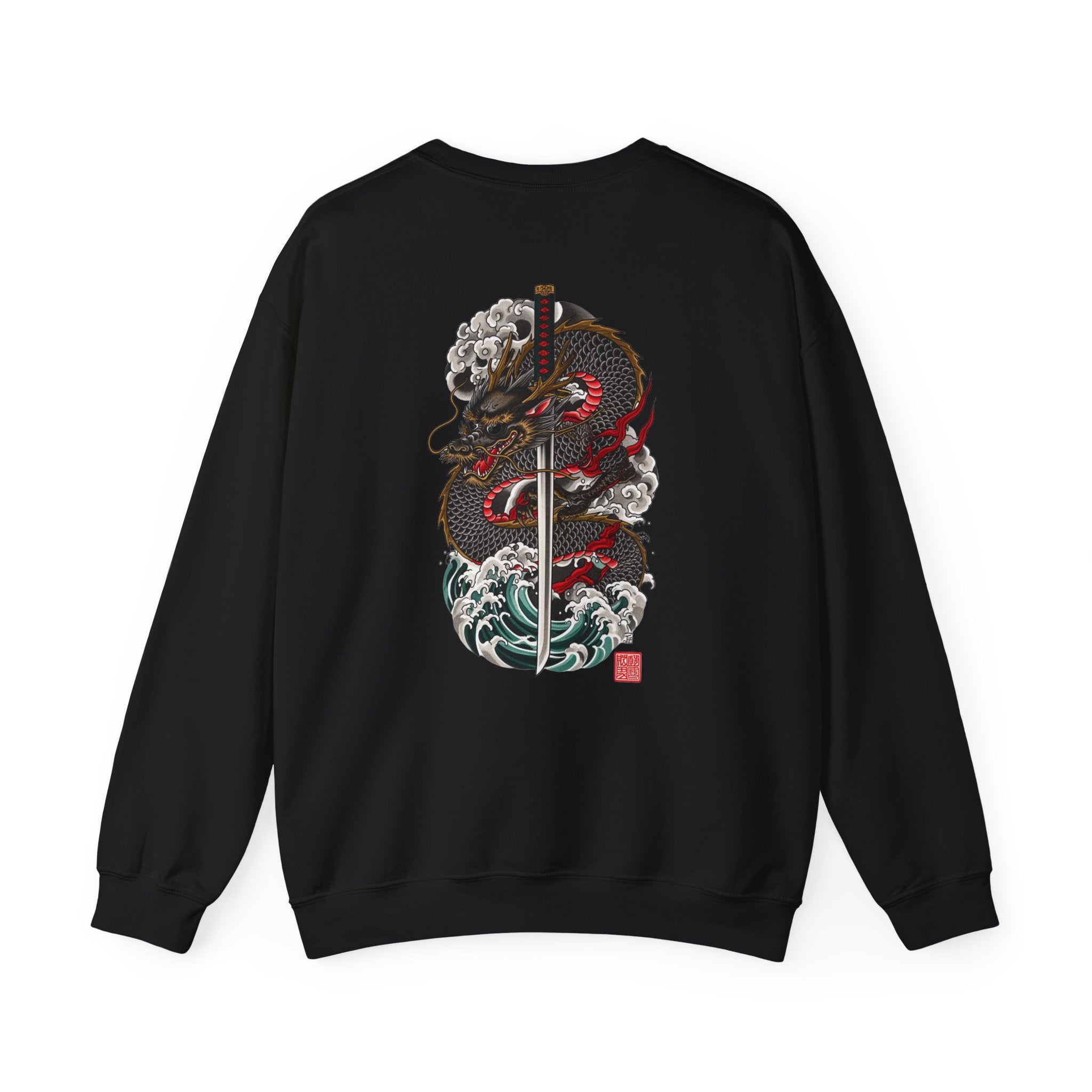 Dragon Sword Crewneck Sweatshirt — Japanese Wave Tattoo Style