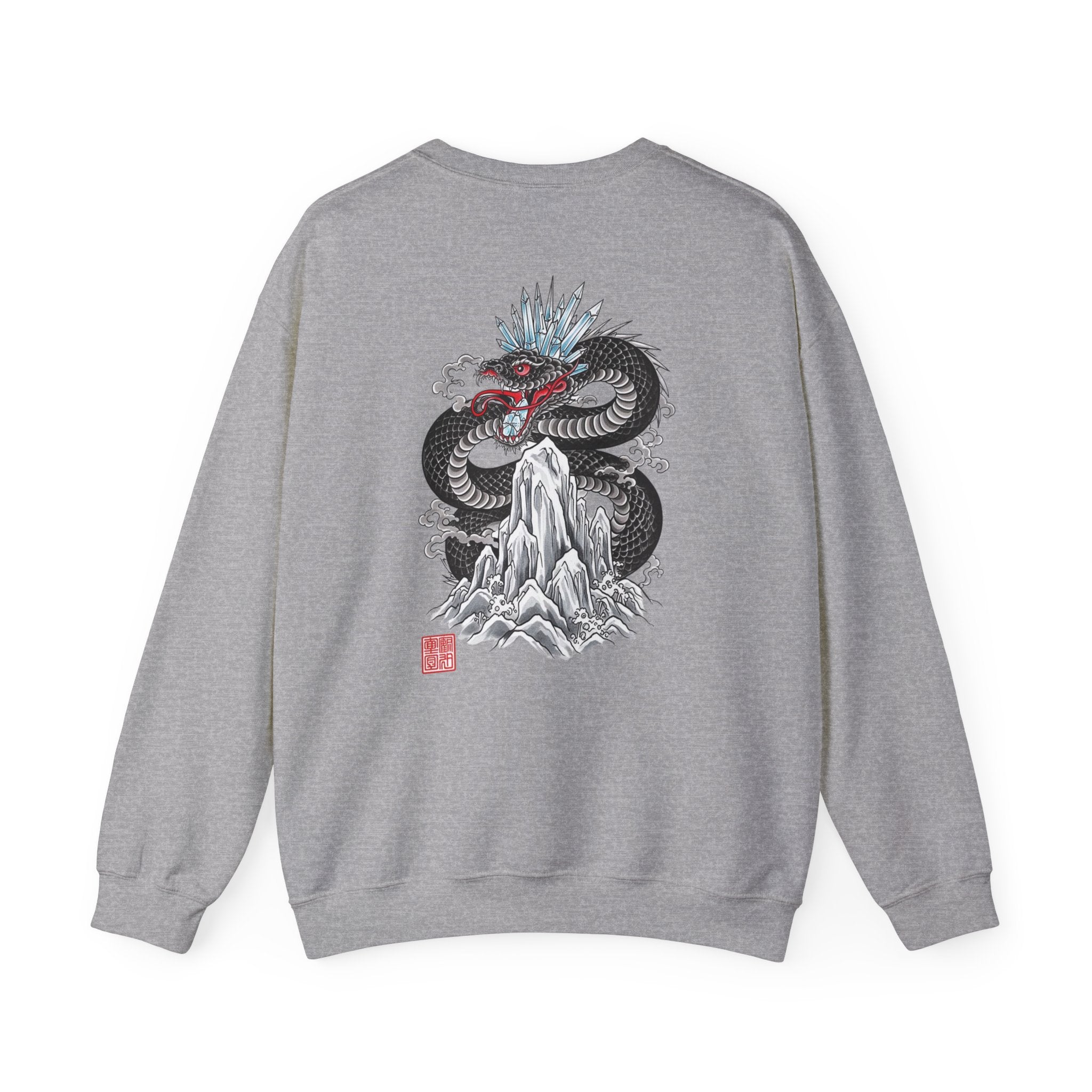 Dragon Mountain Crewneck Sweatshirt — Asian Ink Serpent Back Print
