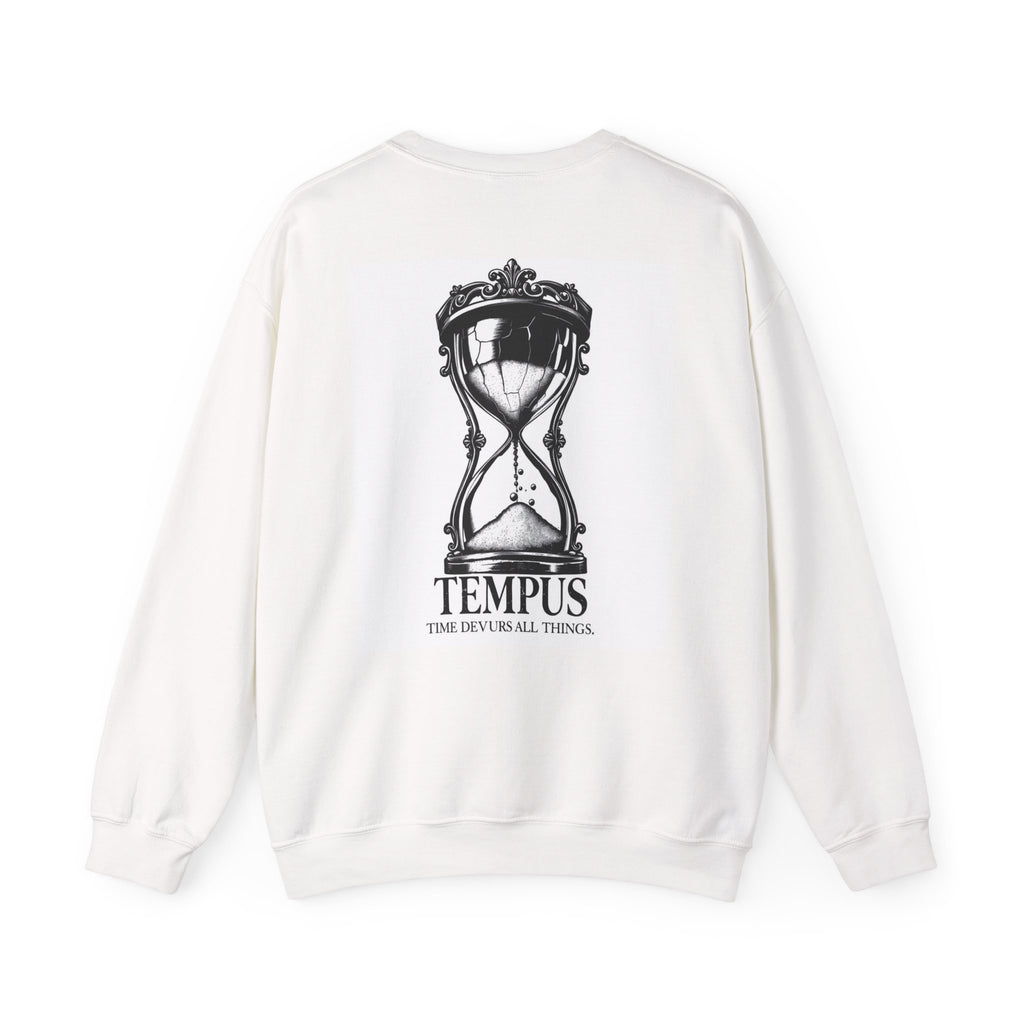 Tempus Hourglass Crewneck Sweatshirt — 'Time Devours All Things' Graphic