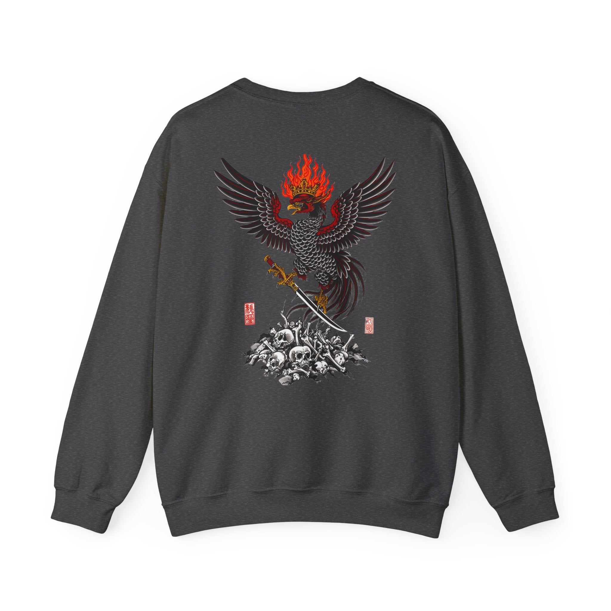 Phoenix Warrior Crewneck Sweatshirt – Flaming Phoenix Sword Back Graphic
