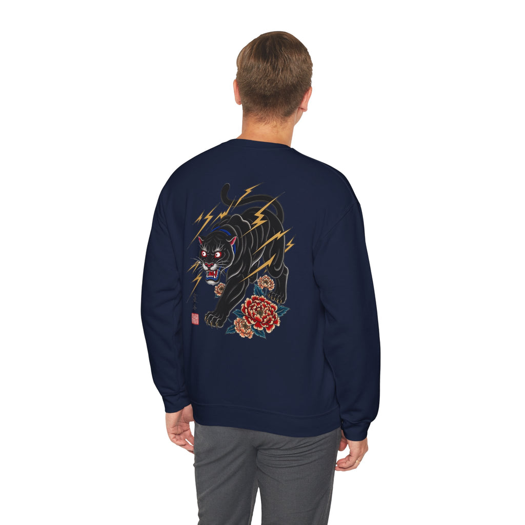 Panther Lightning Crewneck Sweatshirt — Japanese Tiger-Style Black Panther Graphic