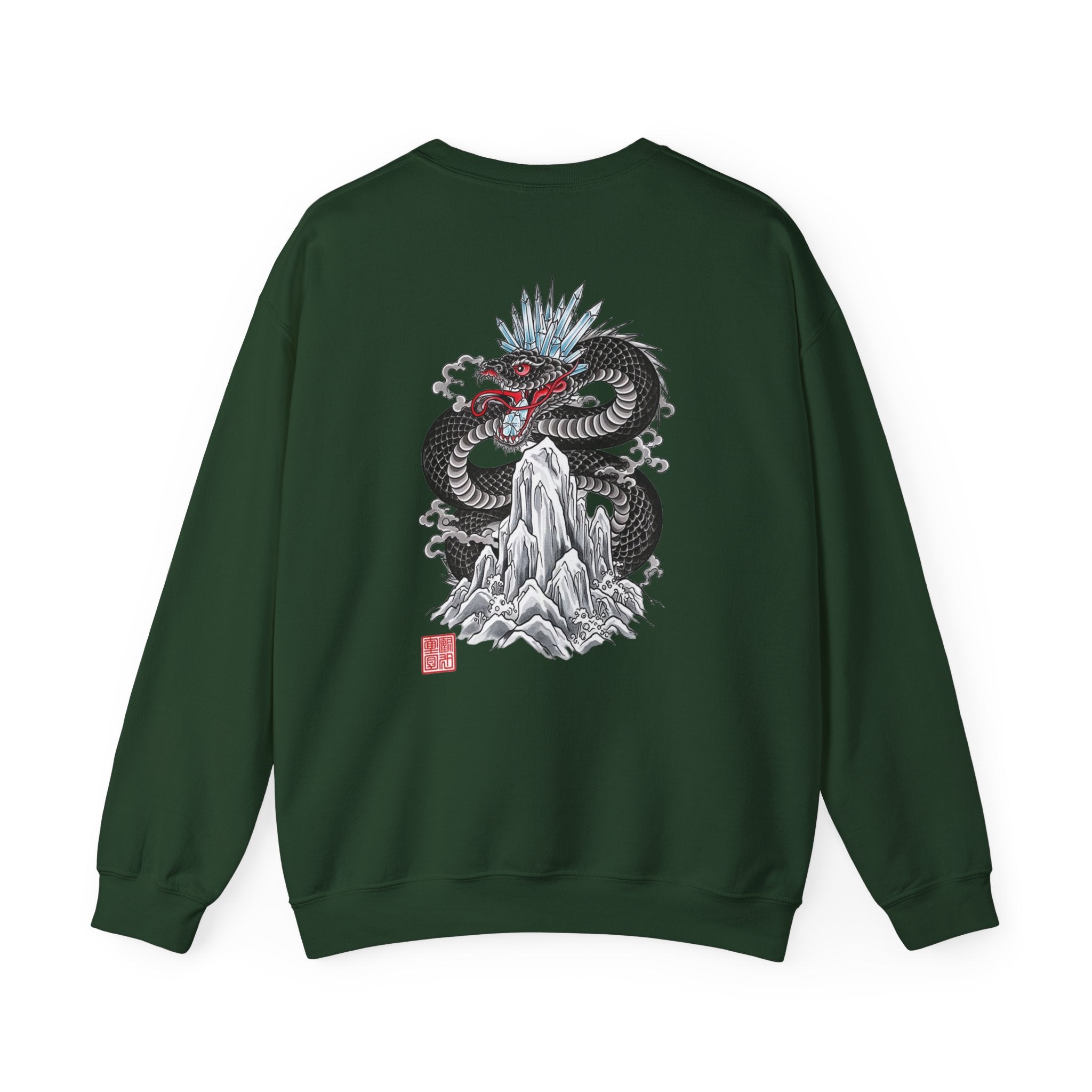 Dragon Mountain Crewneck Sweatshirt — Asian Ink Serpent Back Print