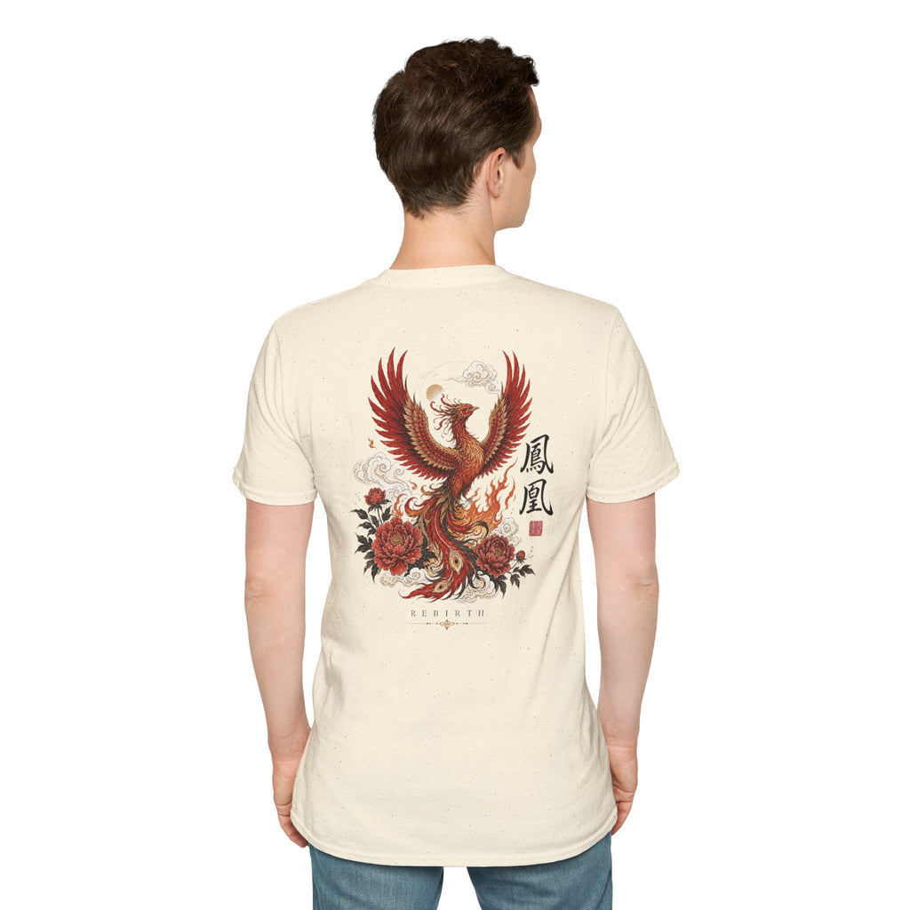 Phoenix Floral T-Shirt — Rising Phoenix Graphic Tee with Asian Calligraphy