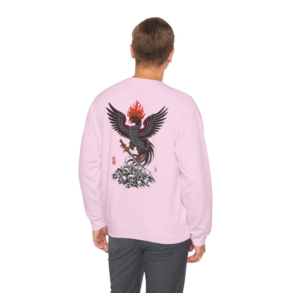 Phoenix Warrior Crewneck Sweatshirt – Flaming Phoenix Sword Back Graphic