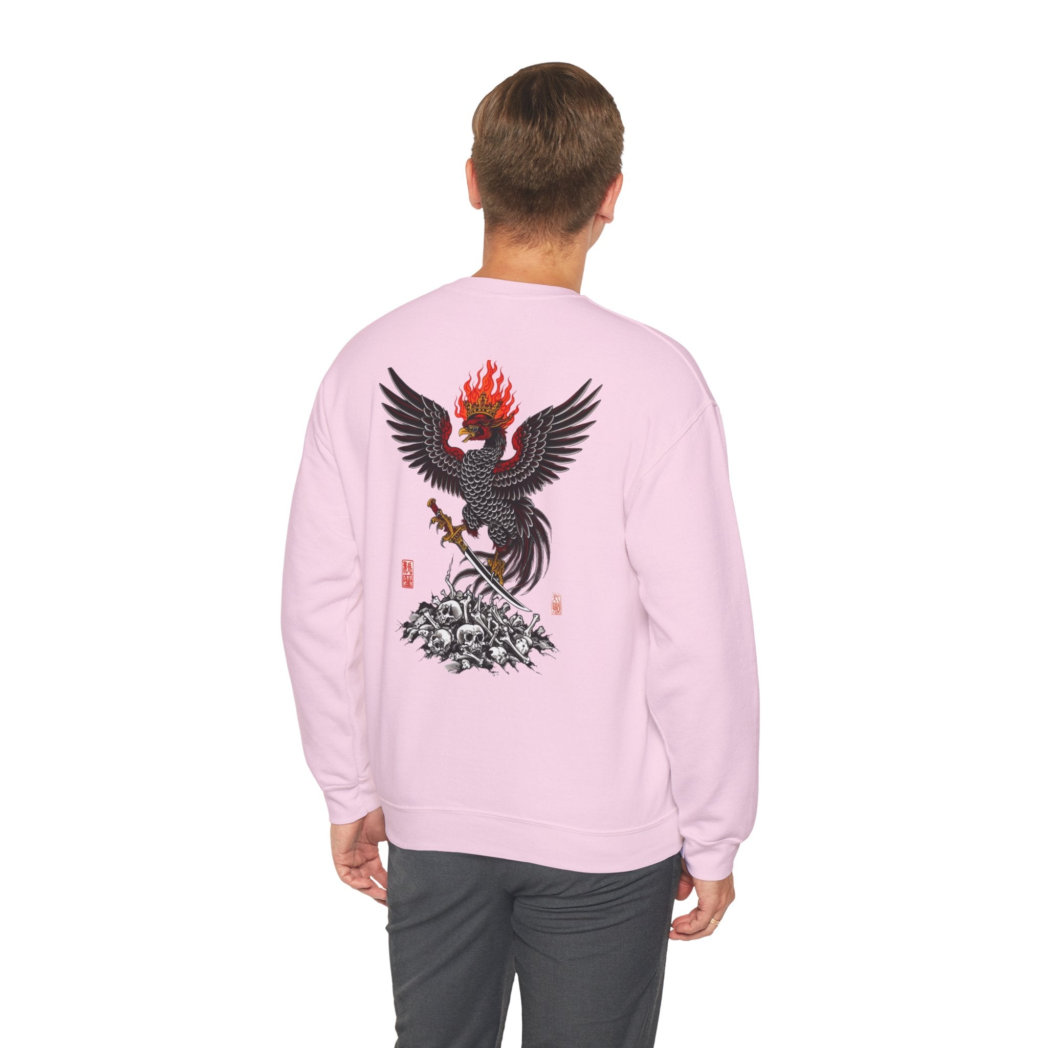 Phoenix Warrior Crewneck Sweatshirt – Flaming Phoenix Sword Back Graphic