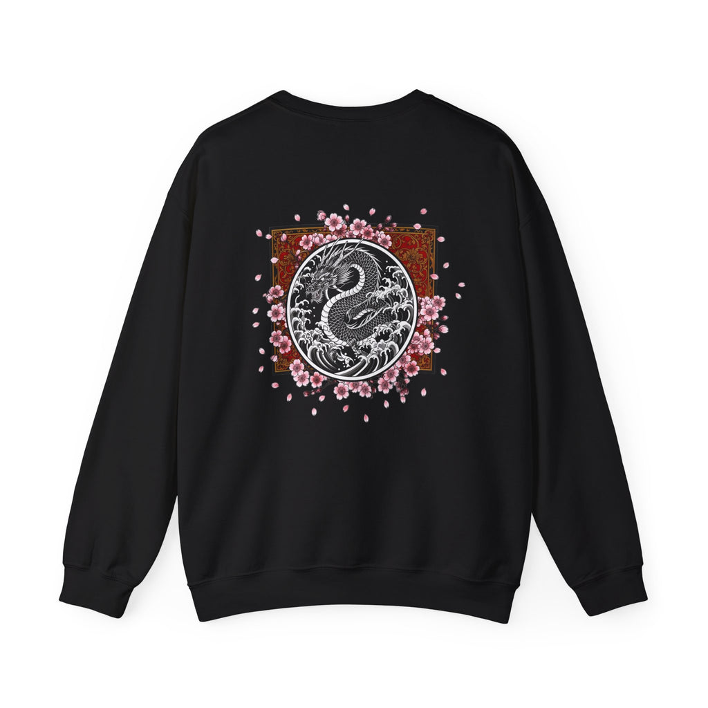 Yin Yang Dragon Crewneck Sweatshirt — Sakura Floral Back Graphic