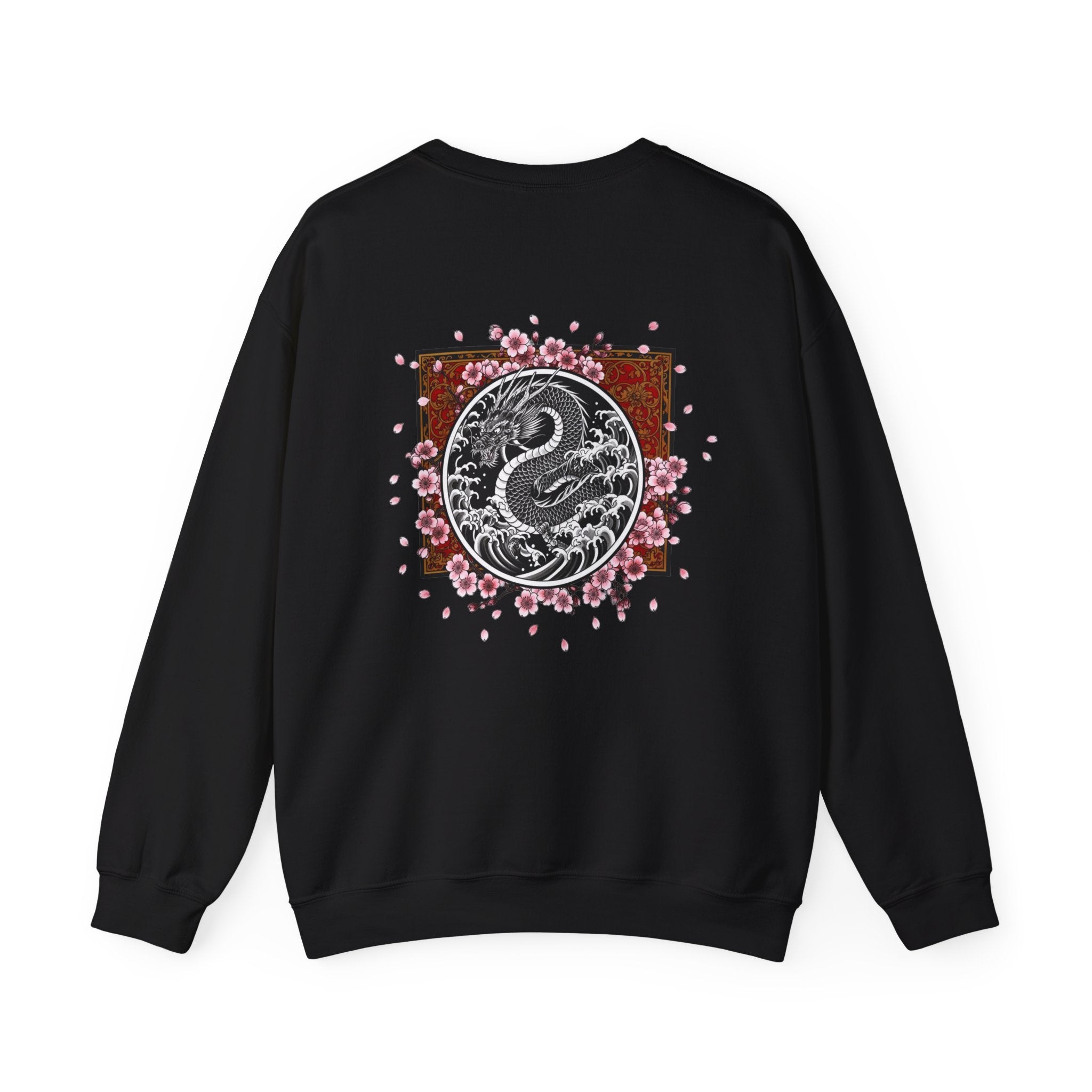 Yin Yang Dragon Crewneck Sweatshirt — Sakura Floral Back Graphic