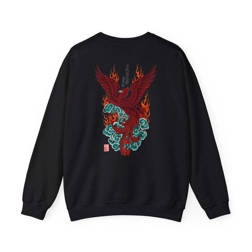 Phoenix Rising Crewneck Sweatshirt — Japanese-style Flaming Phoenix Back Print