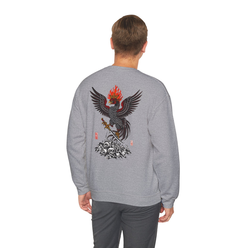 Phoenix Warrior Crewneck Sweatshirt – Flaming Phoenix Sword Back Graphic