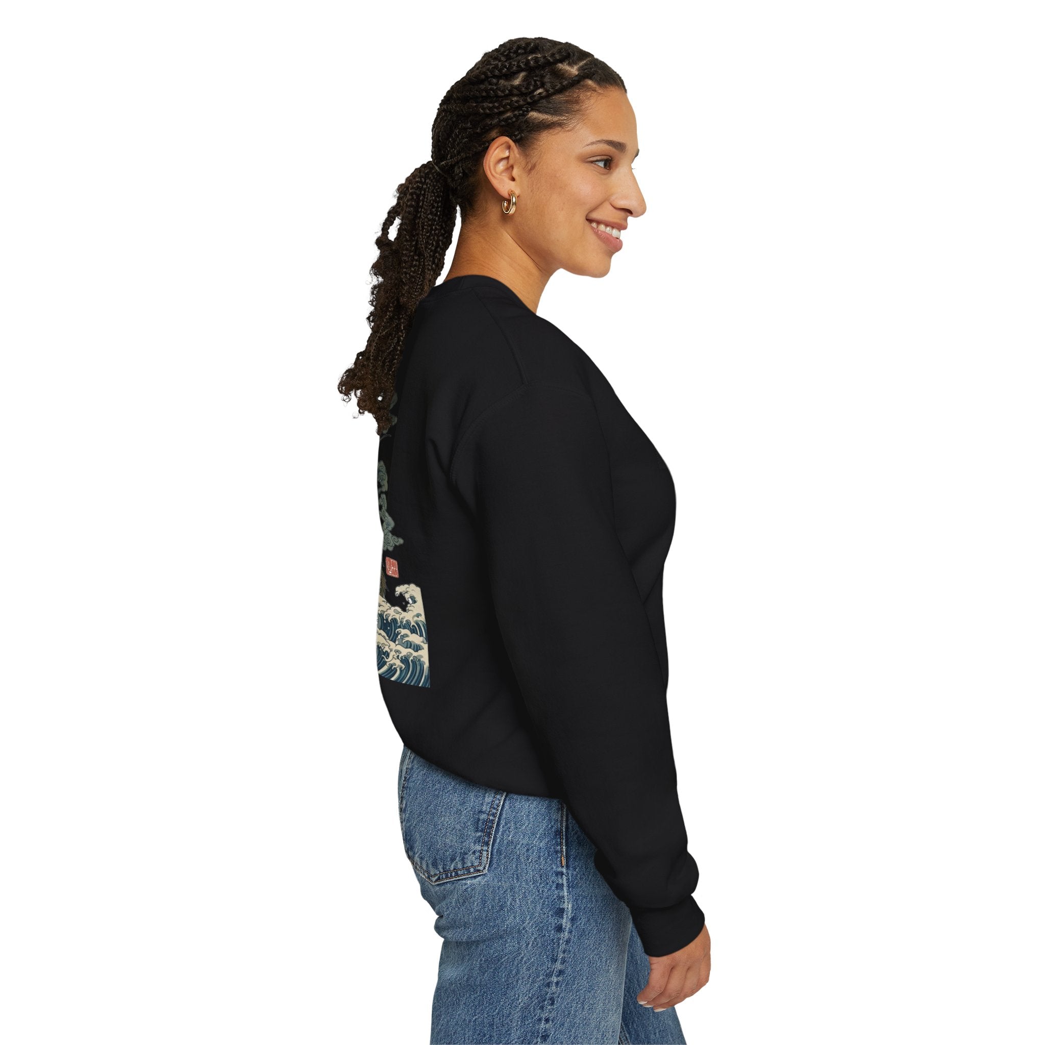 Dragon Wave Crewneck Sweatshirt — Japanese Storm Dragon Graphic
