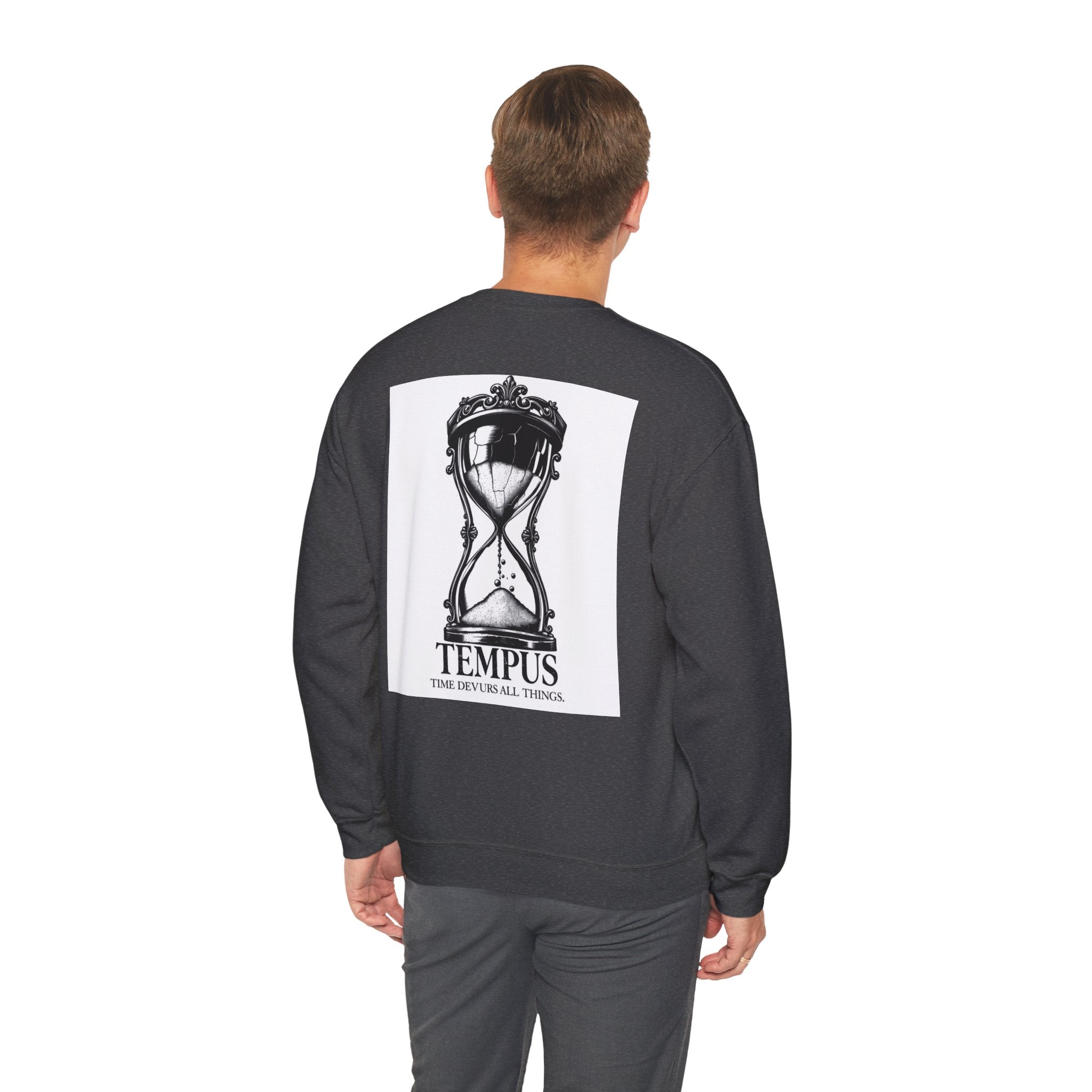 Tempus Hourglass Crewneck Sweatshirt — 'Time Devours All Things' Graphic