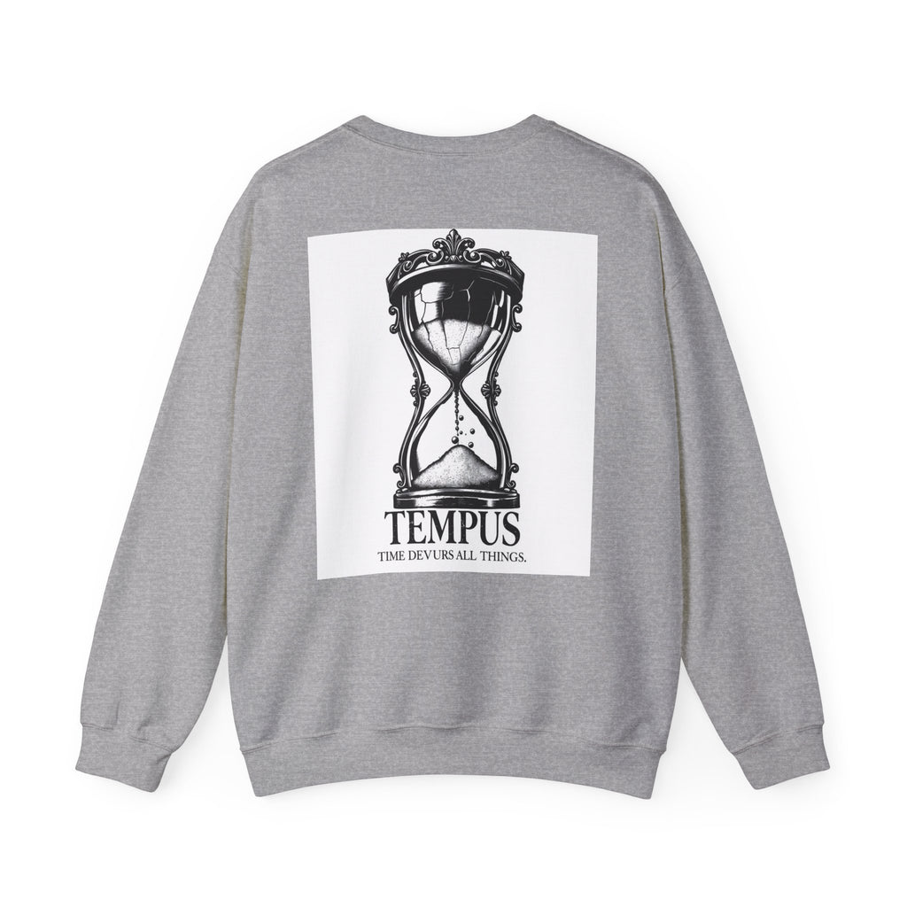 Tempus Hourglass Crewneck Sweatshirt — 'Time Devours All Things' Graphic