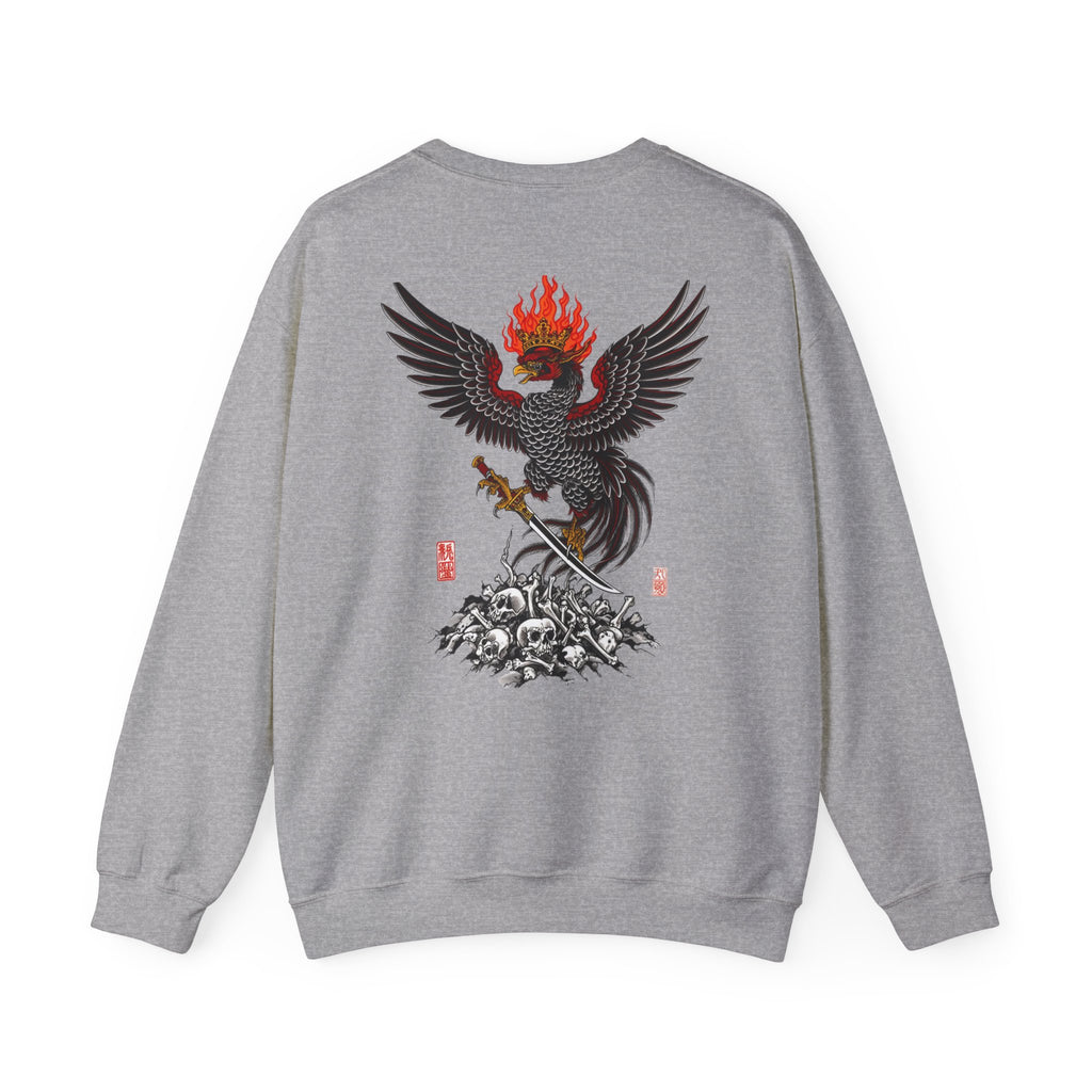 Phoenix Warrior Crewneck Sweatshirt – Flaming Phoenix Sword Back Graphic