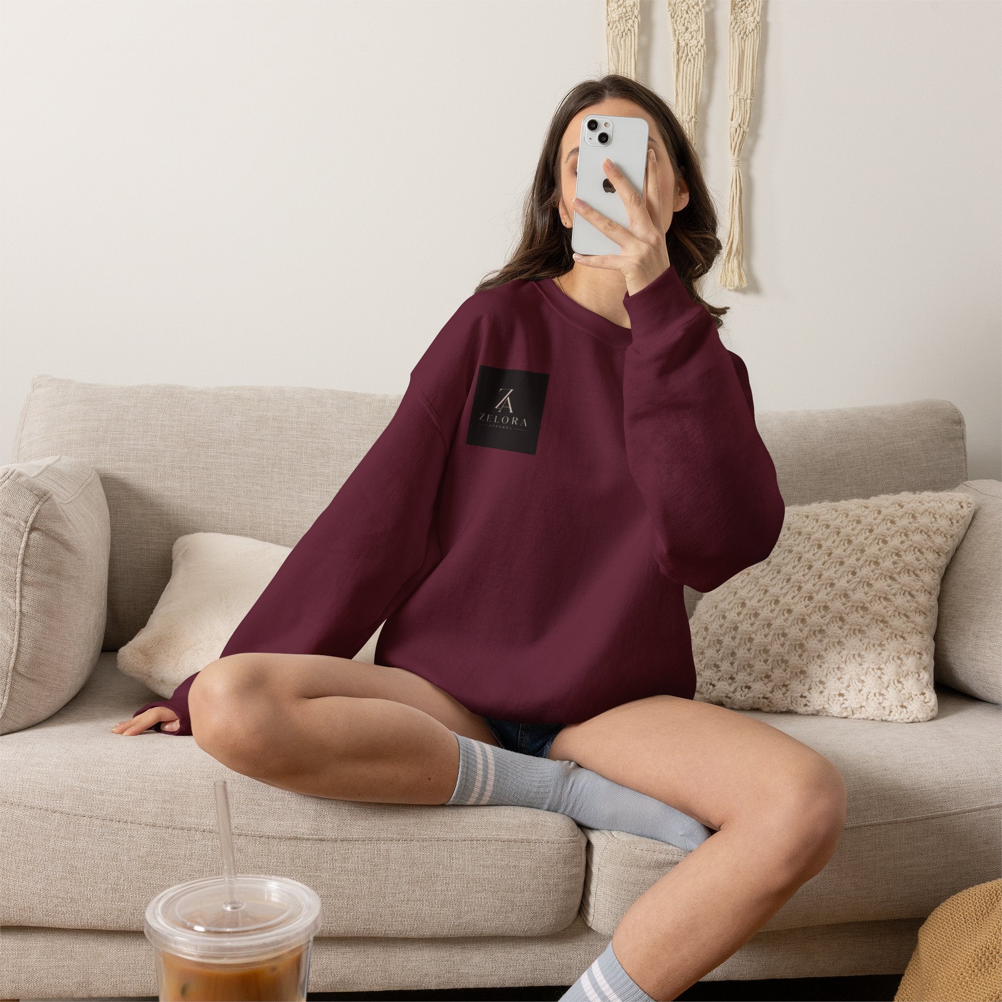 Hannya Demon Crewneck Sweatshirt — Japanese Mask & Maple Leaf Graphic